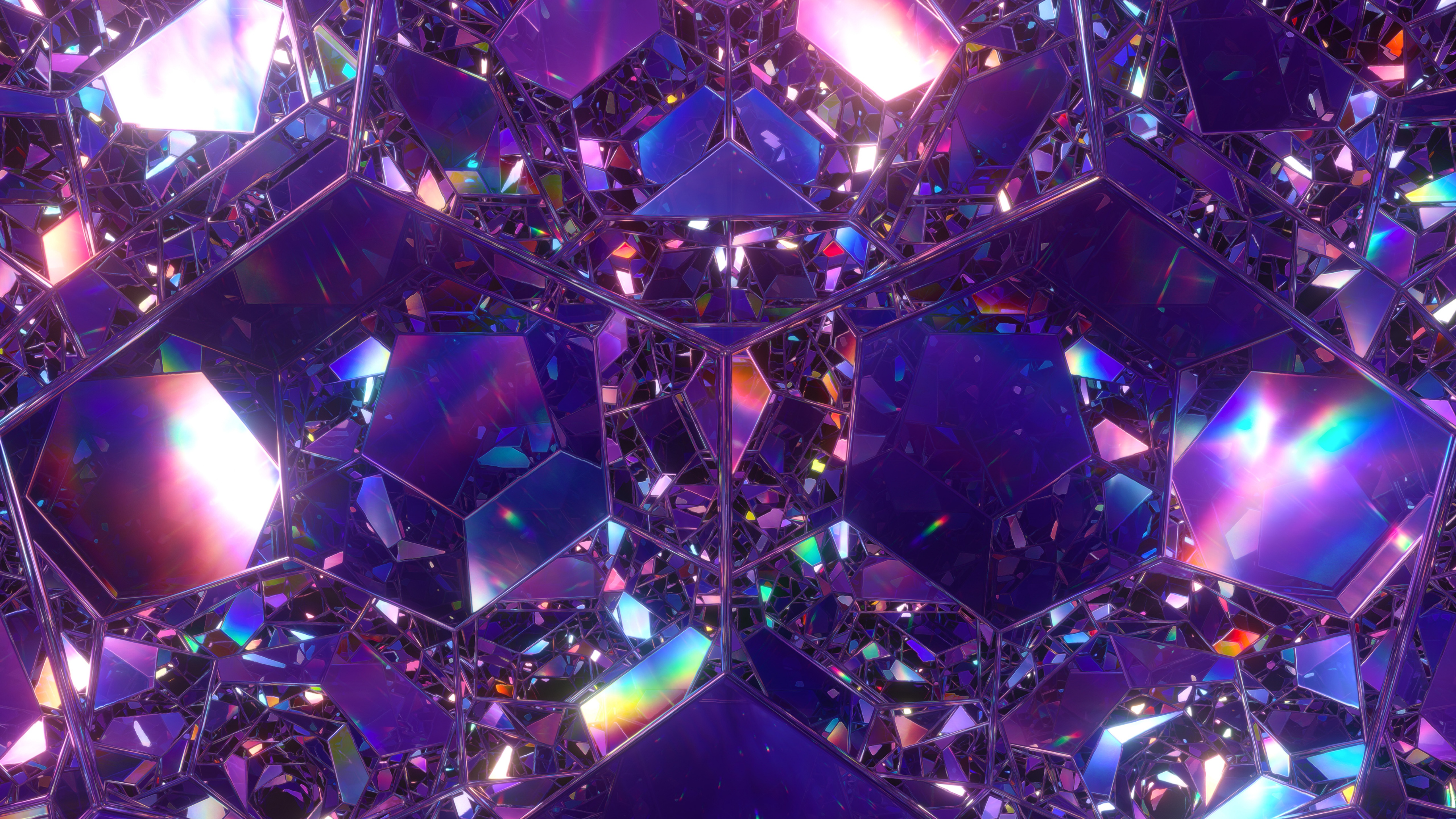 Crystals Wallpaper 4K, Rainbow, Dispersion, Mirror, Symmetric, Glossy, Abstract