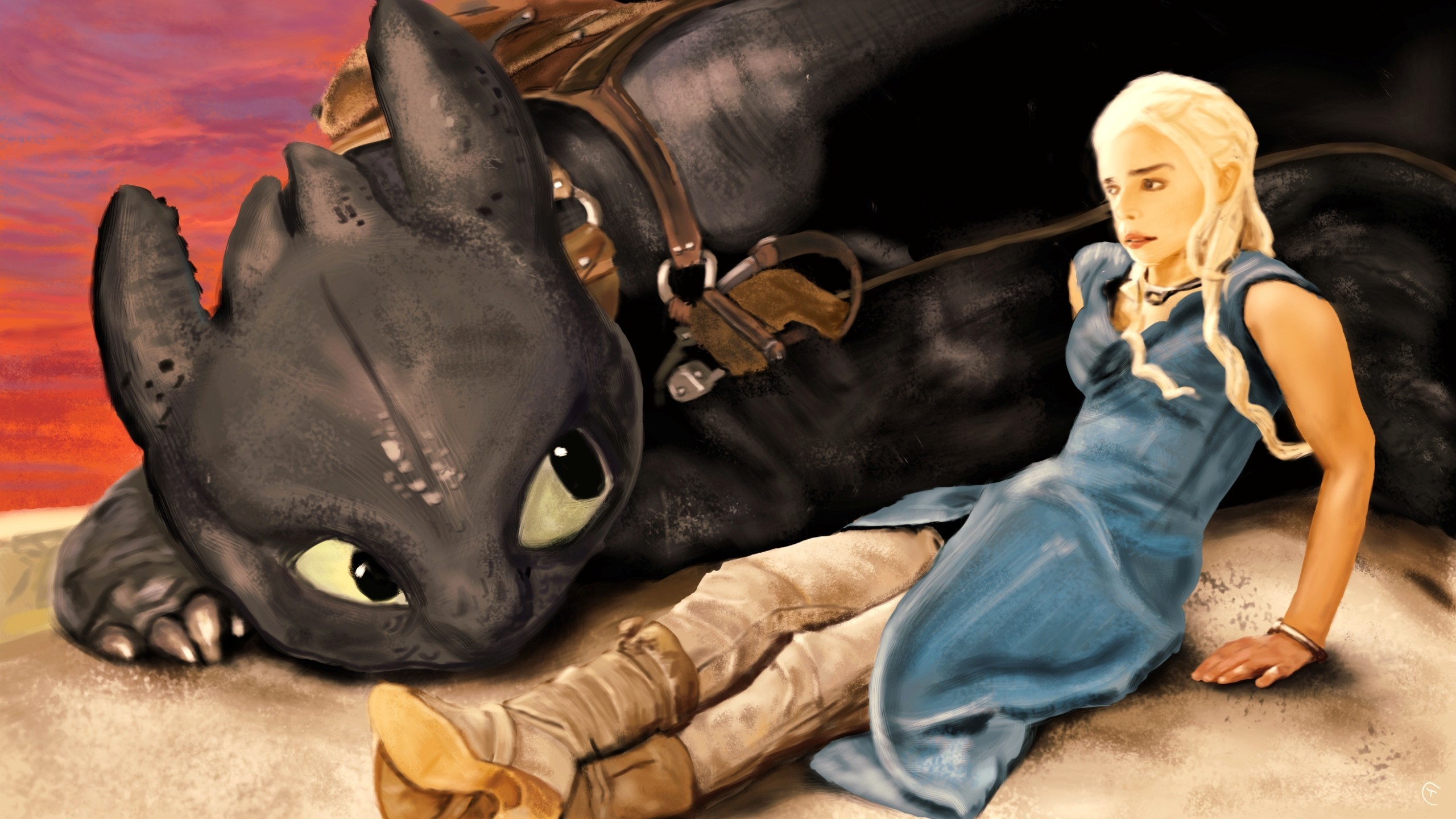 Daenerys Targaryen, Game Of Thrones, How To Train Your Dragon, Fan Art, Toothless Wallpaper HD / Desktop and Mobile Background