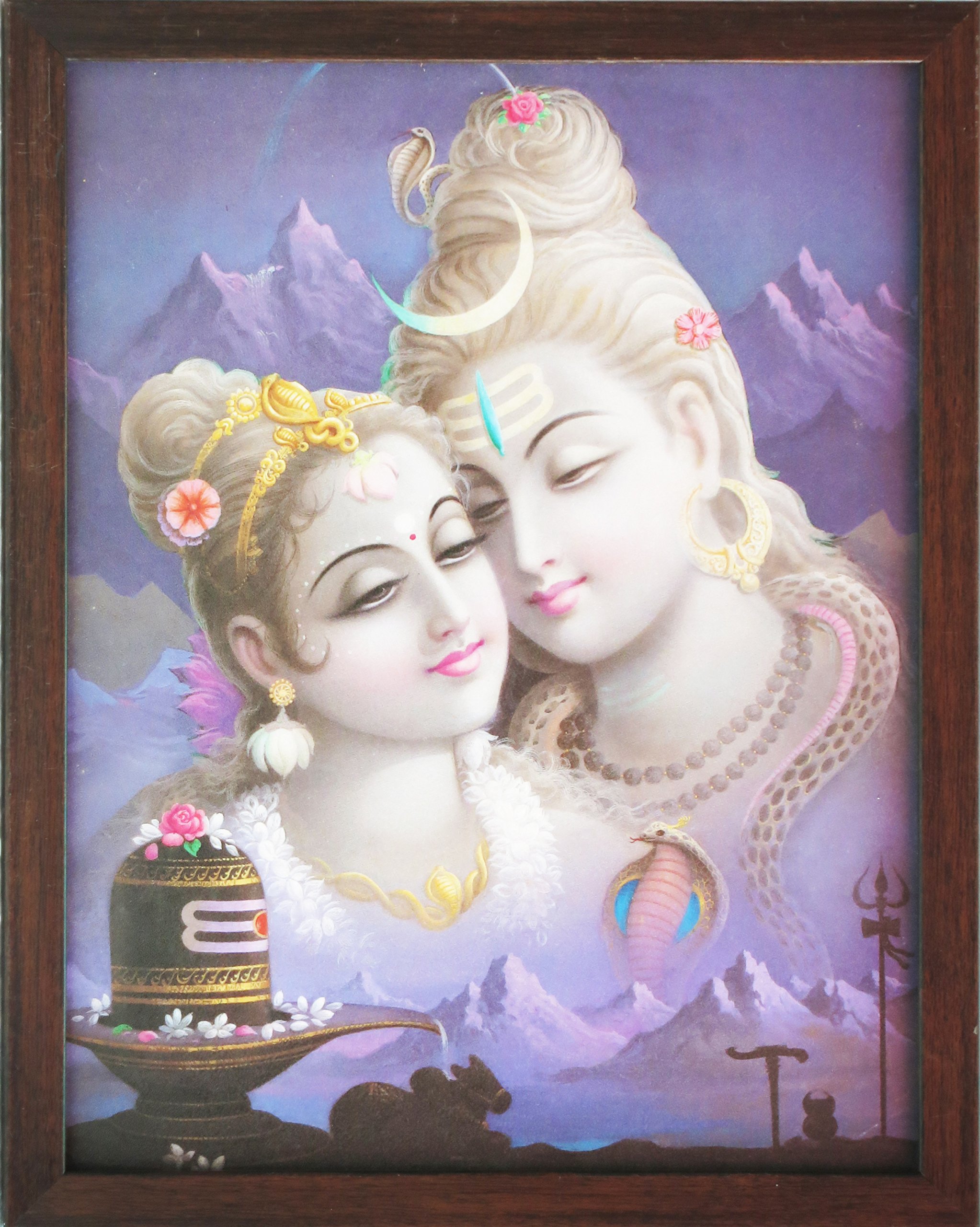 Amazon.com Store Shiva and Parvati Appearing from Sky, A Poster Painting with Frame for Hindu Religious Worship Purpose