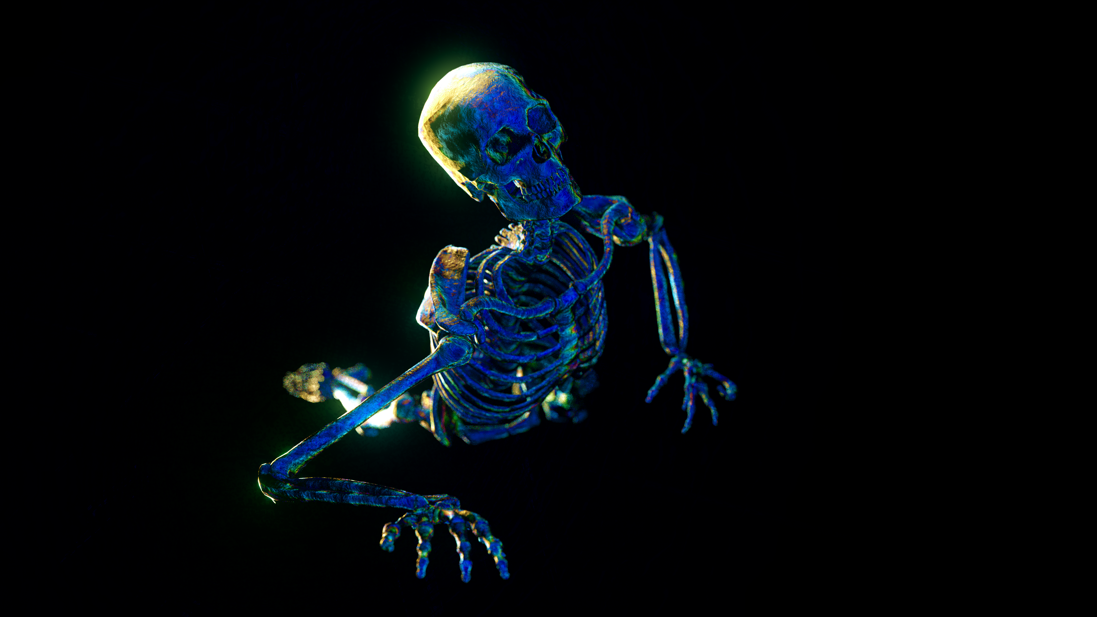 4K, spooky, skeleton, skull, simple background, Halloween, black background, horror, bones Gallery HD Wallpaper