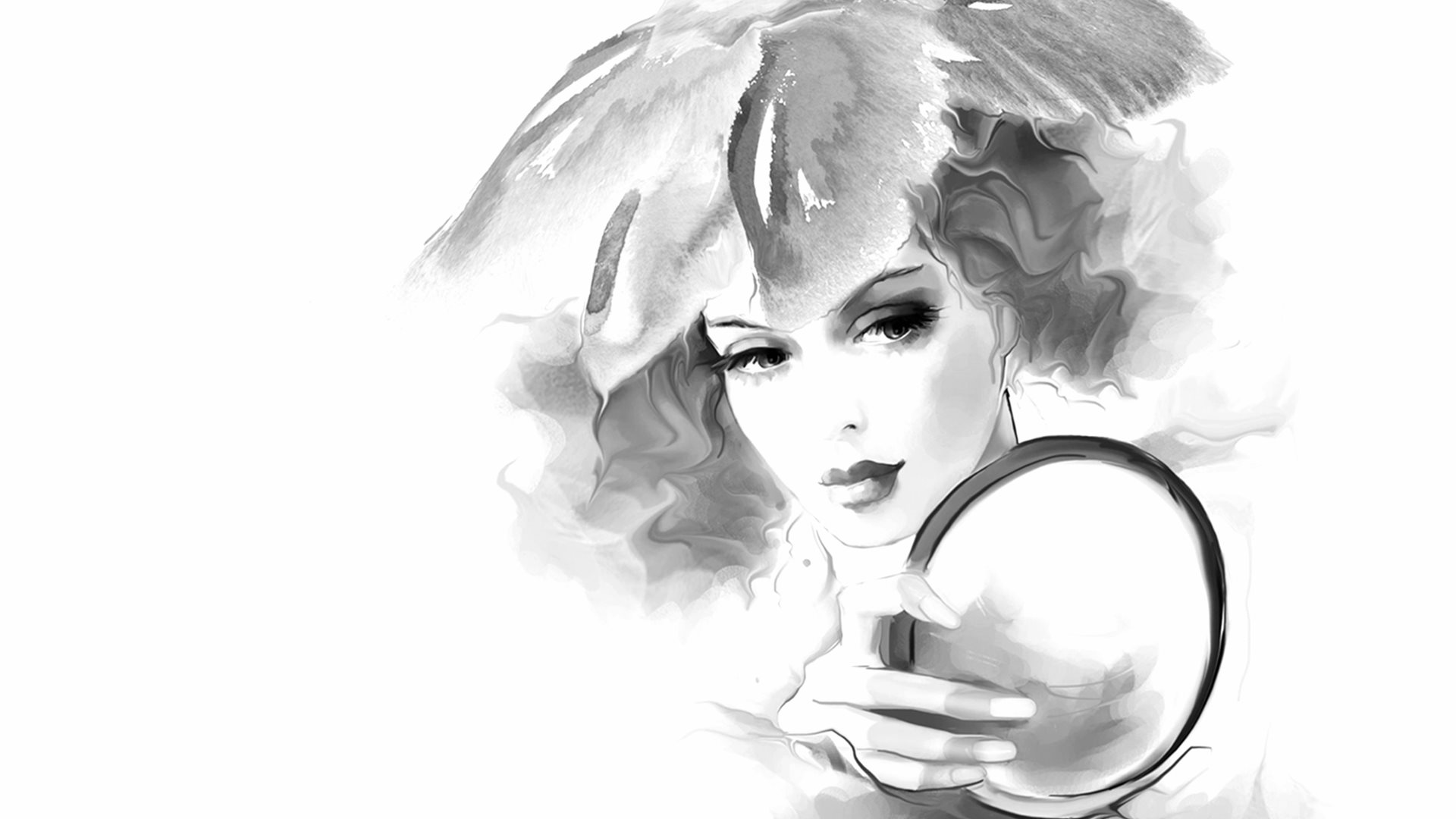 Beautiful Girl With Mirror Pencil Art HD Wallpaper