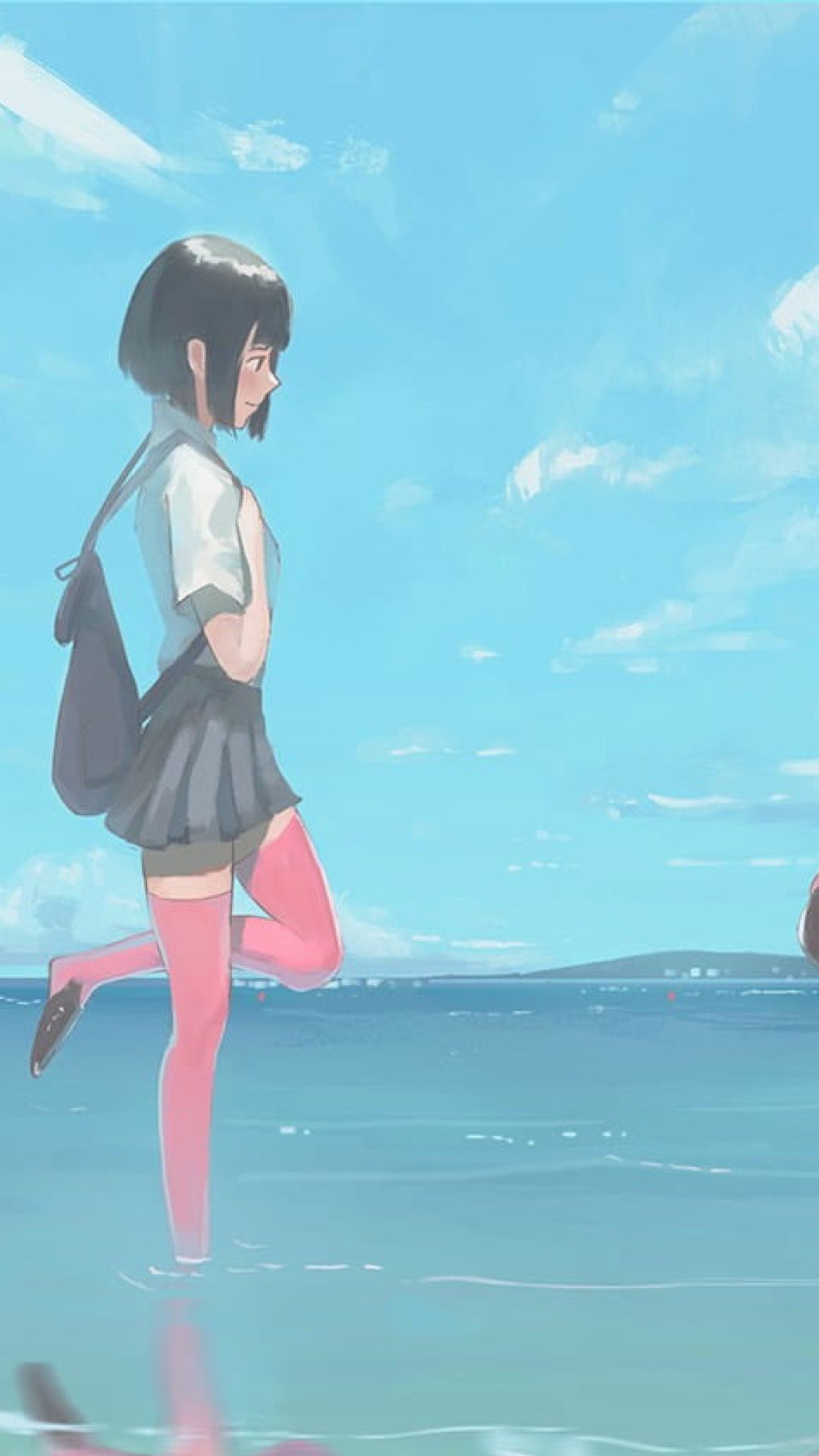 Wallpaper Anime Girls, Short Hair, School Uniform, Flamingo • Wallpaper For You