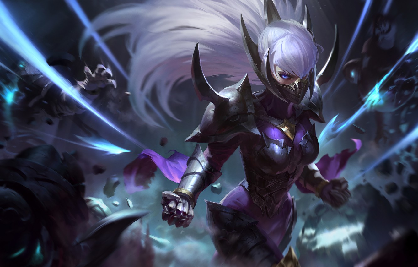 Wallpaper Costume, Mask, Art, Splash, League of Legends, Irelia, Ireliya, Artwork, League Of Legends, Swords, Rework, Night blade image for desktop, section игры