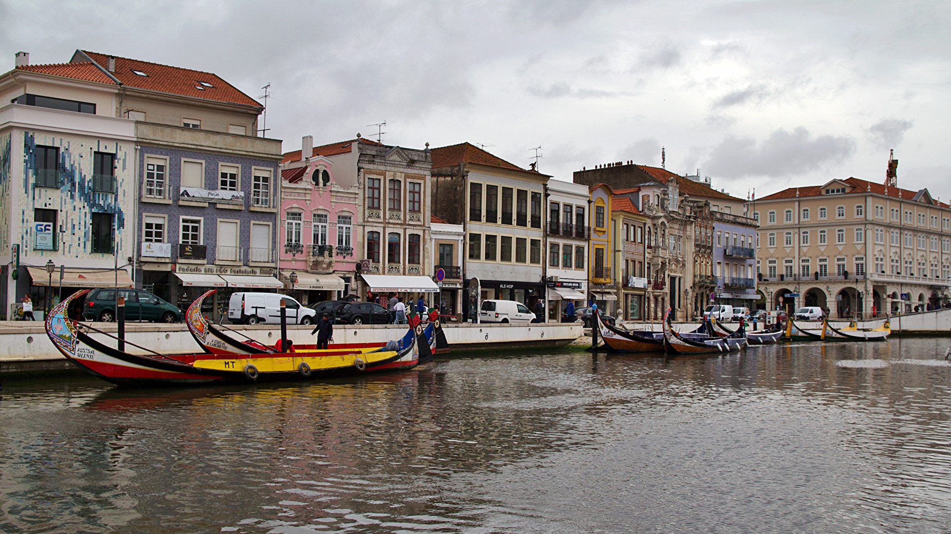 Picture Portugal Aveiro Canal Boats Cities Building 1920x1080
