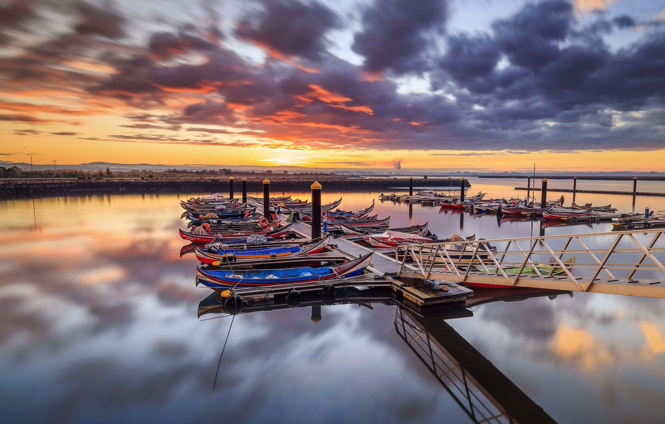 Wallpaper boats, pier, Portugal, Portugal, The Ria de Aveiro image for desktop, section пейзажи