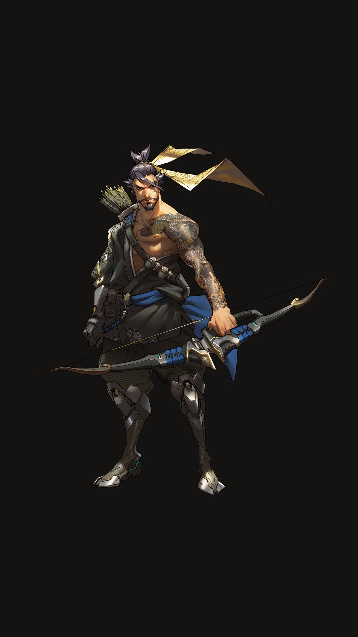 iPhone X wallpaper. overwatch hanzo dark game art illustration