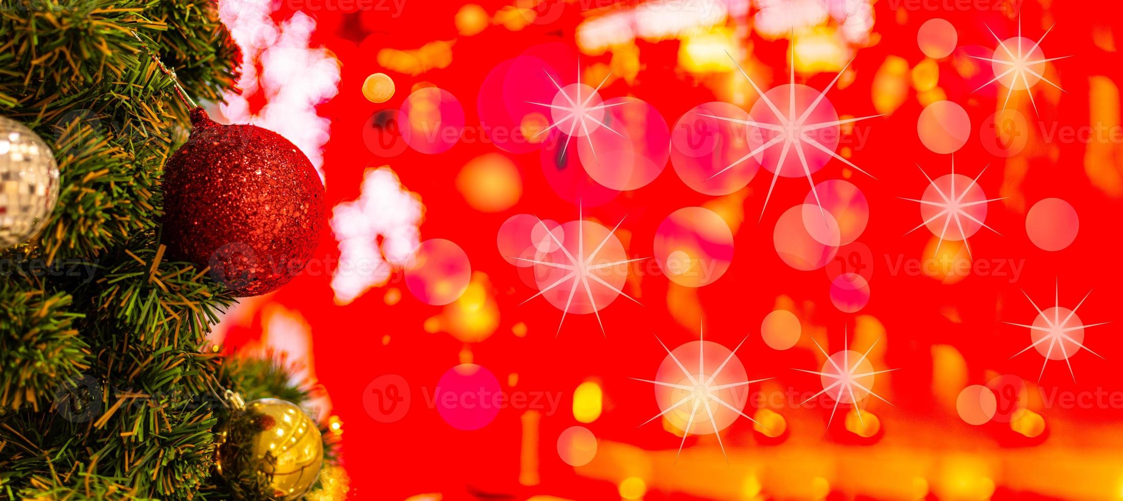 Christmas Tree In Bokeh and blur Background. Ornament And Abstract Defocused Lights. Concept Christmas Day, happy, highlights, holiday, light, merry, new year, night, season 2023. Copy space on right. 8135990