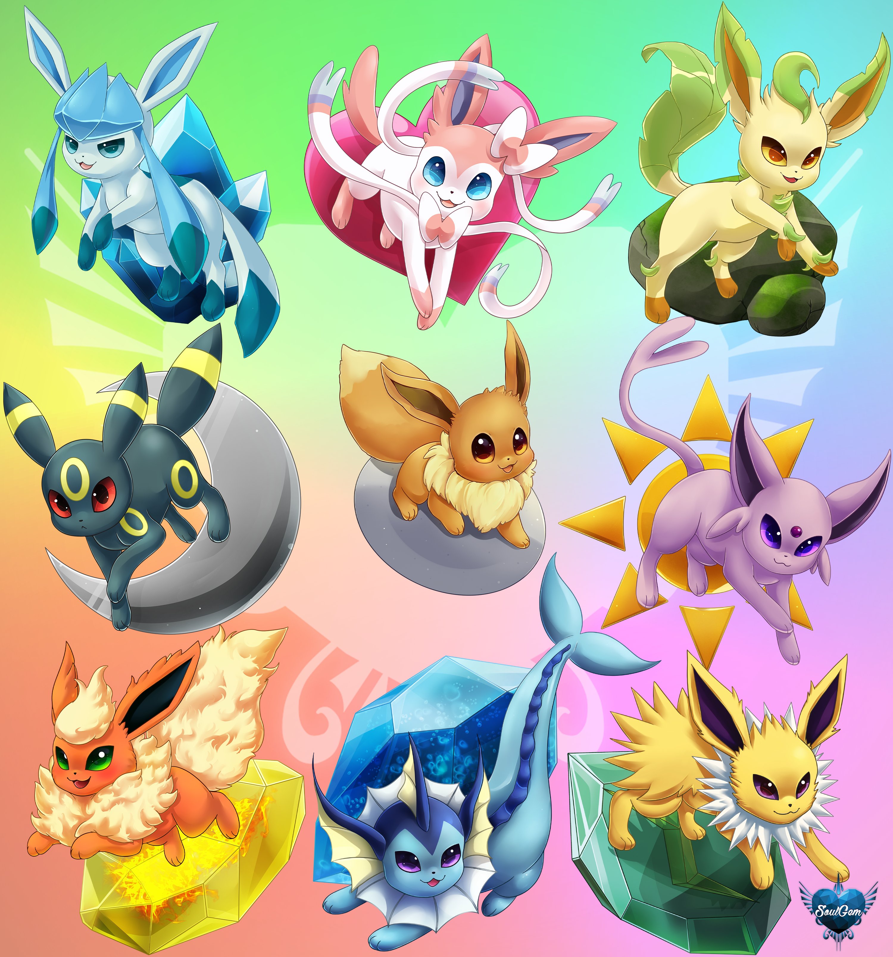 SoulGem -Commissions open-: Eevee: 10$ 2, 6 (6.6 cm) Vaporeon: 12$ 3.5 (8.89 cm) Flareon: 12$ 3.5 (8.89 cm) Jolteon: 11$ 3, 2 (8, 13 cm) Umbreon: 11$ 3 (7.62 cm)