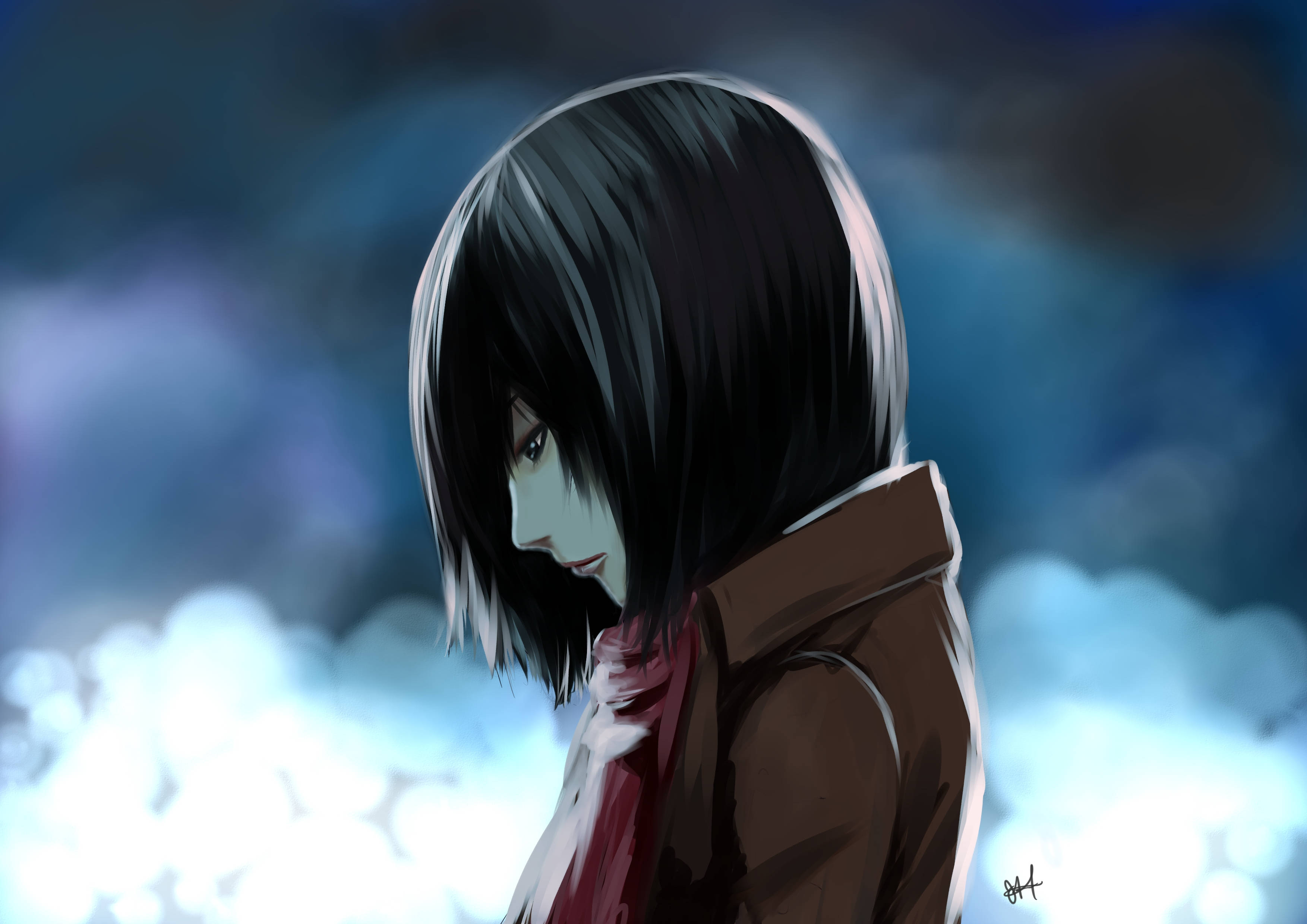 Download Attack On Titan Characters Mikasa Sad Wallpaper