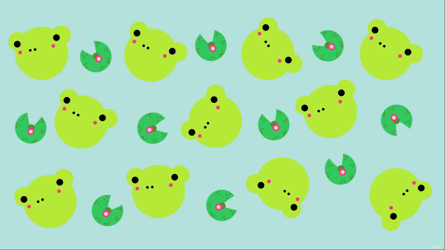 Download Green And Yellow Kawaii Frog Pattern Wallpaper