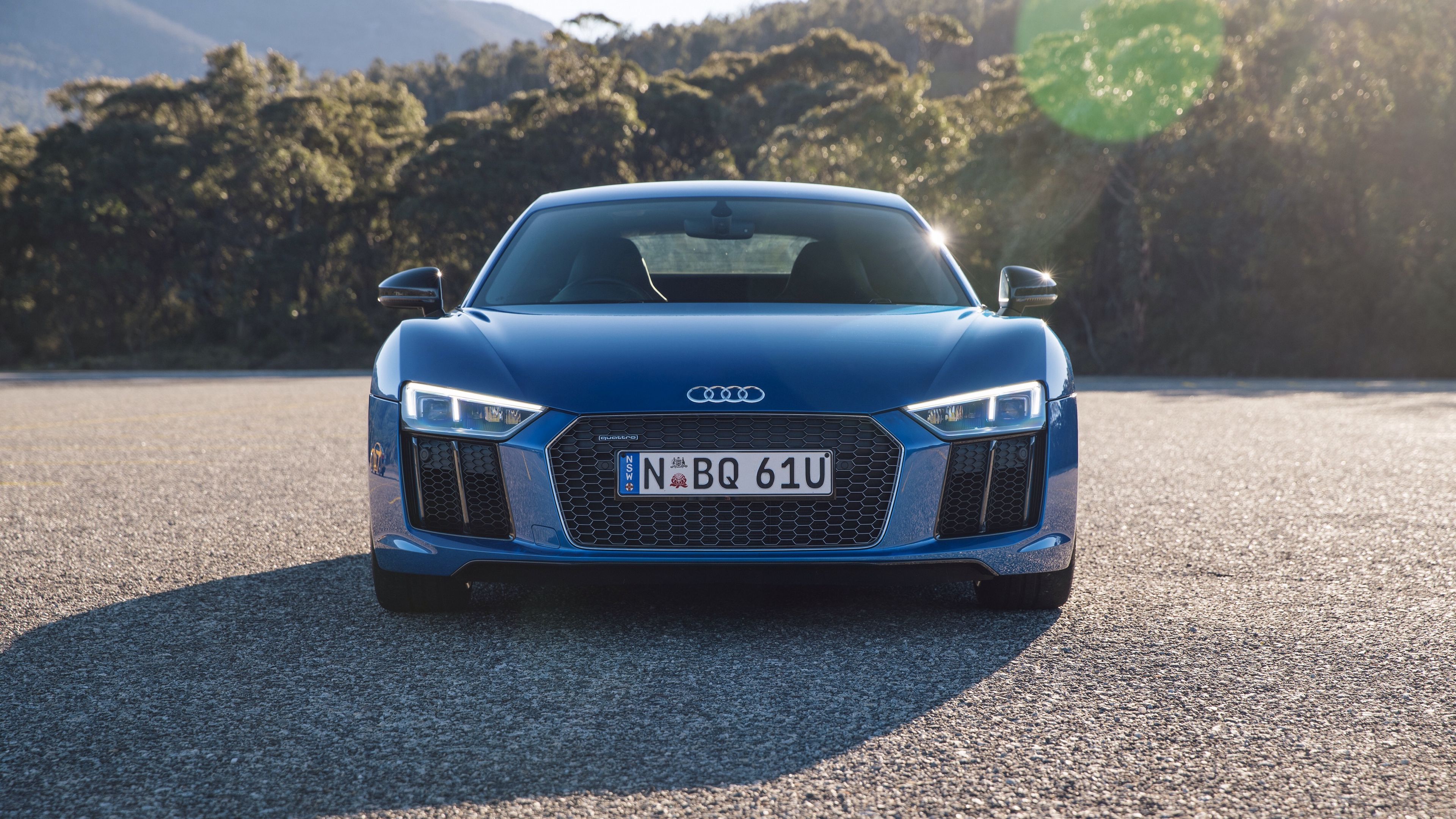 Download wallpaper 3840x2160 audi, r v blue, front view 4k uhd 16:9 HD background