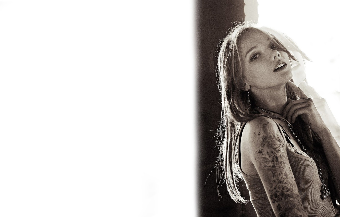 Wallpaper look, girl, sweetheart, model, black and white, beautiful, Olesya Kharitonova, Olesya Kharitonova image for desktop, section девушки