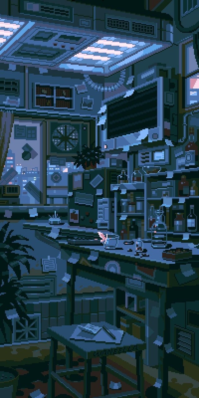 cyberpunk pixel art wallpaper >