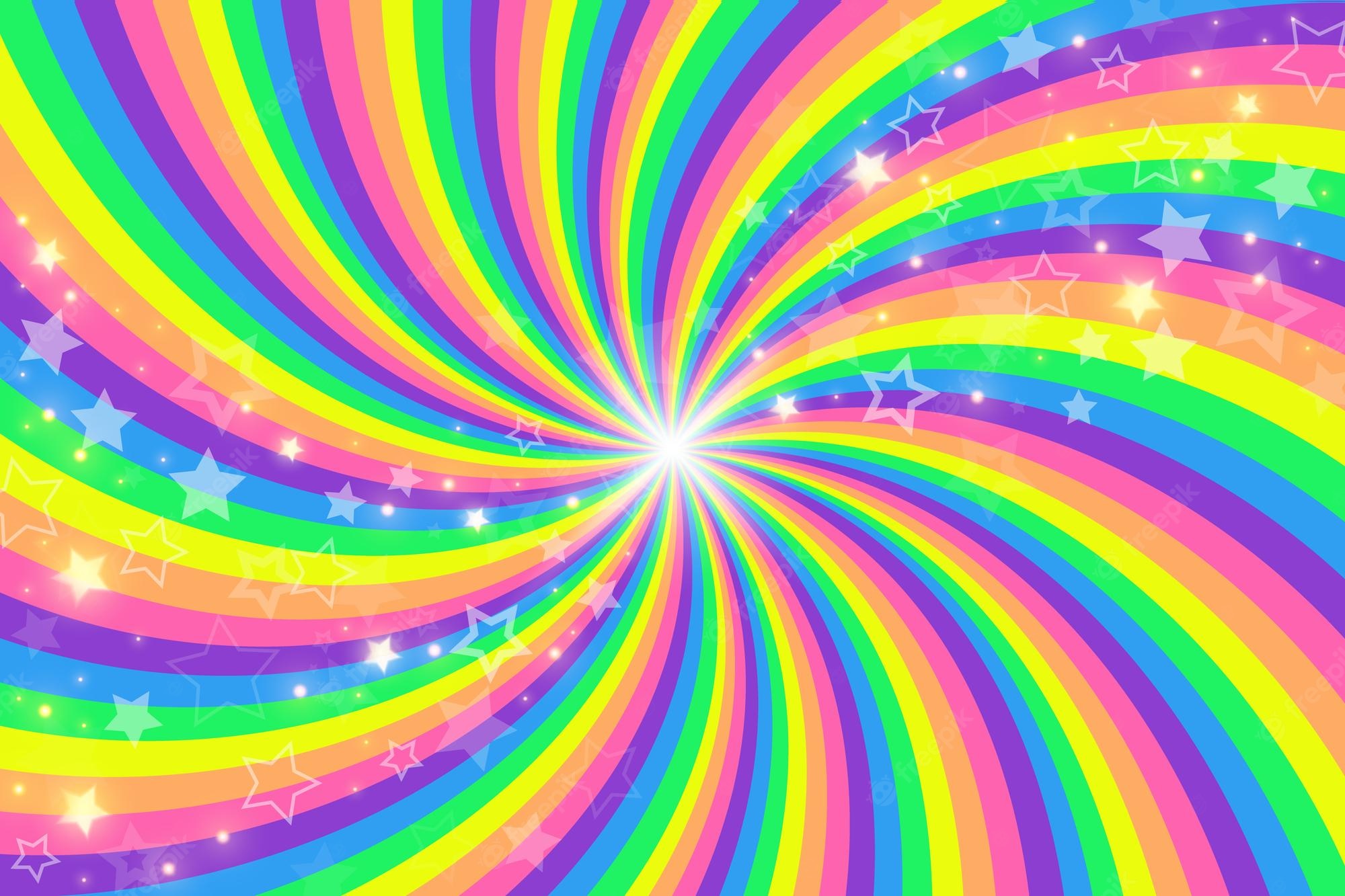 Premium Vector. Rainbow swirl background with stars radial gradient rainbow of twisted spiral vector illustration