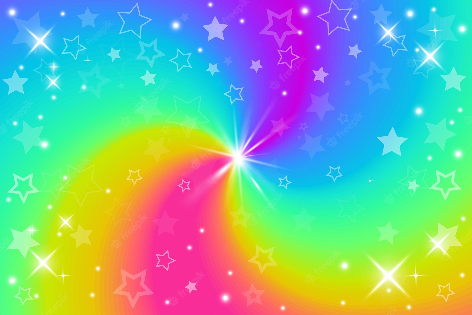 Premium Vector. Rainbow swirl background with stars radial gradient rainbow of twisted spiral