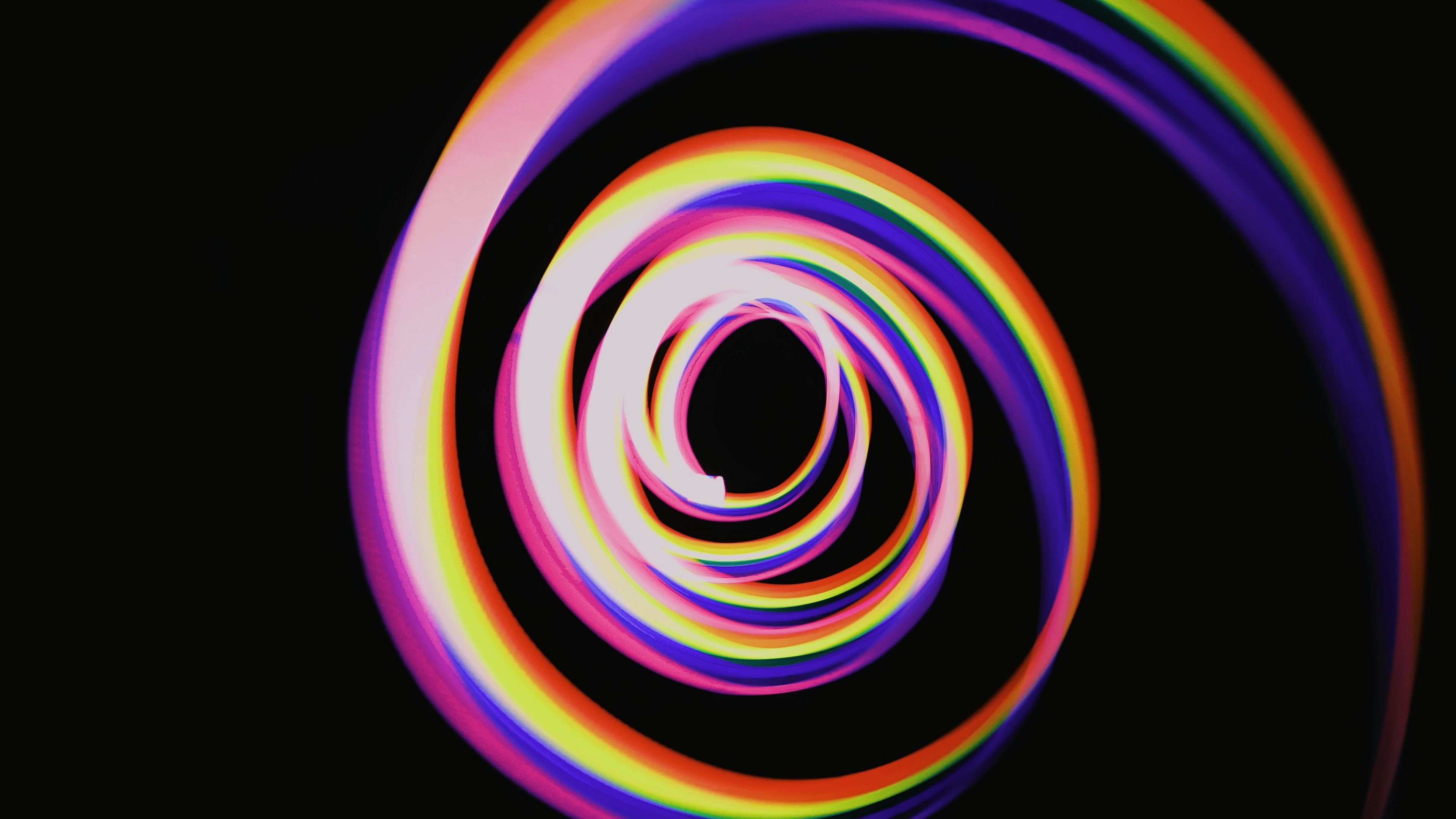Download wallpaper 3840x2160 spiral, colorful, rainbow, light, long exposure, movement 4k uhd 16:9 HD background