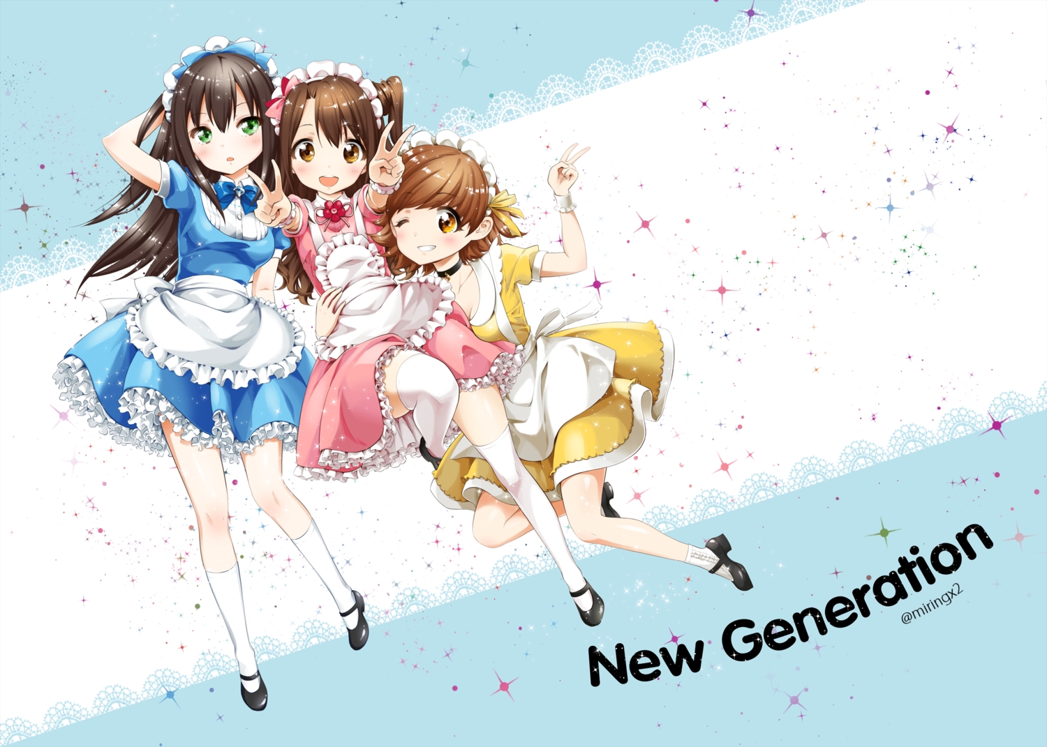 honda mio idolmaster idolmaster cinderella girls maekawa miku maid miringx2 shibuya rin thighhighs wink. konachan.com.com Anime Wallpaper