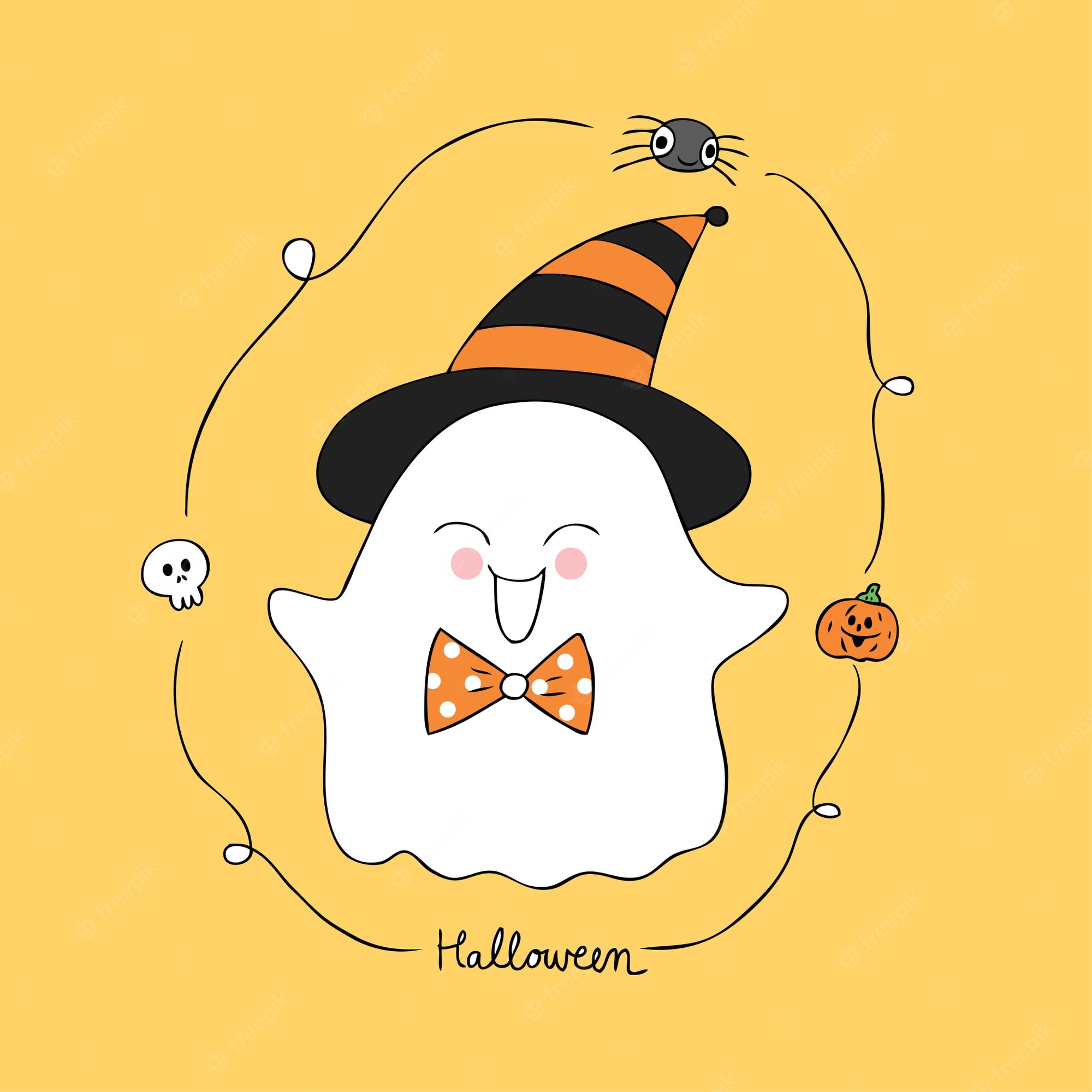 Premium Vector. Cartoon cute halloween happy ghost vector
