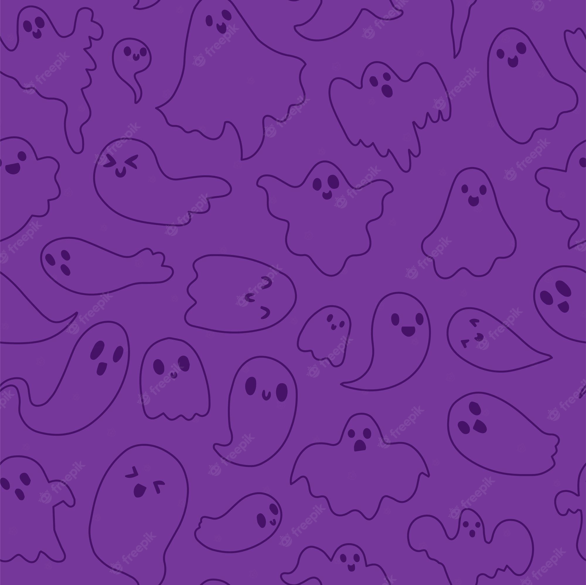 Premium Vector. Cute ghost seamless pattern vector halloween background
