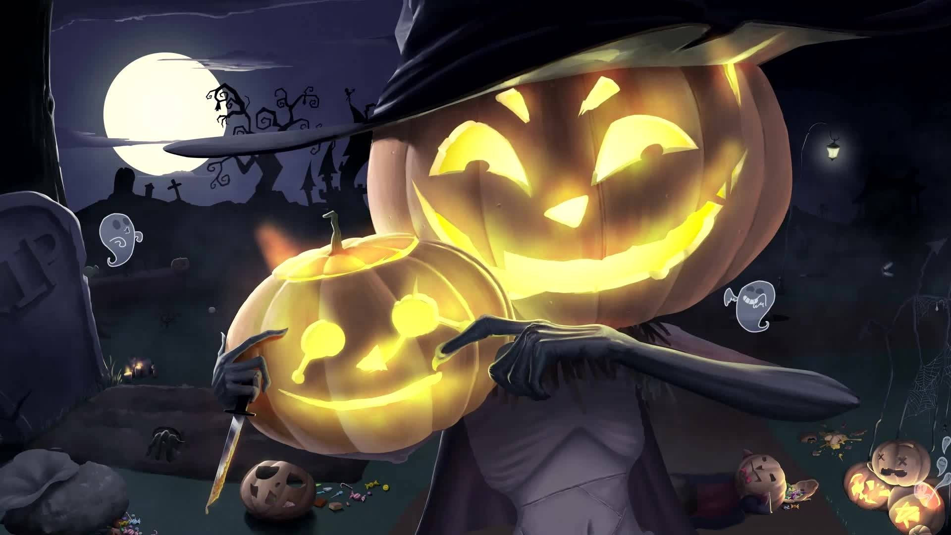 Download Cartoon Halloween Witch Pumpkin Wallpaper