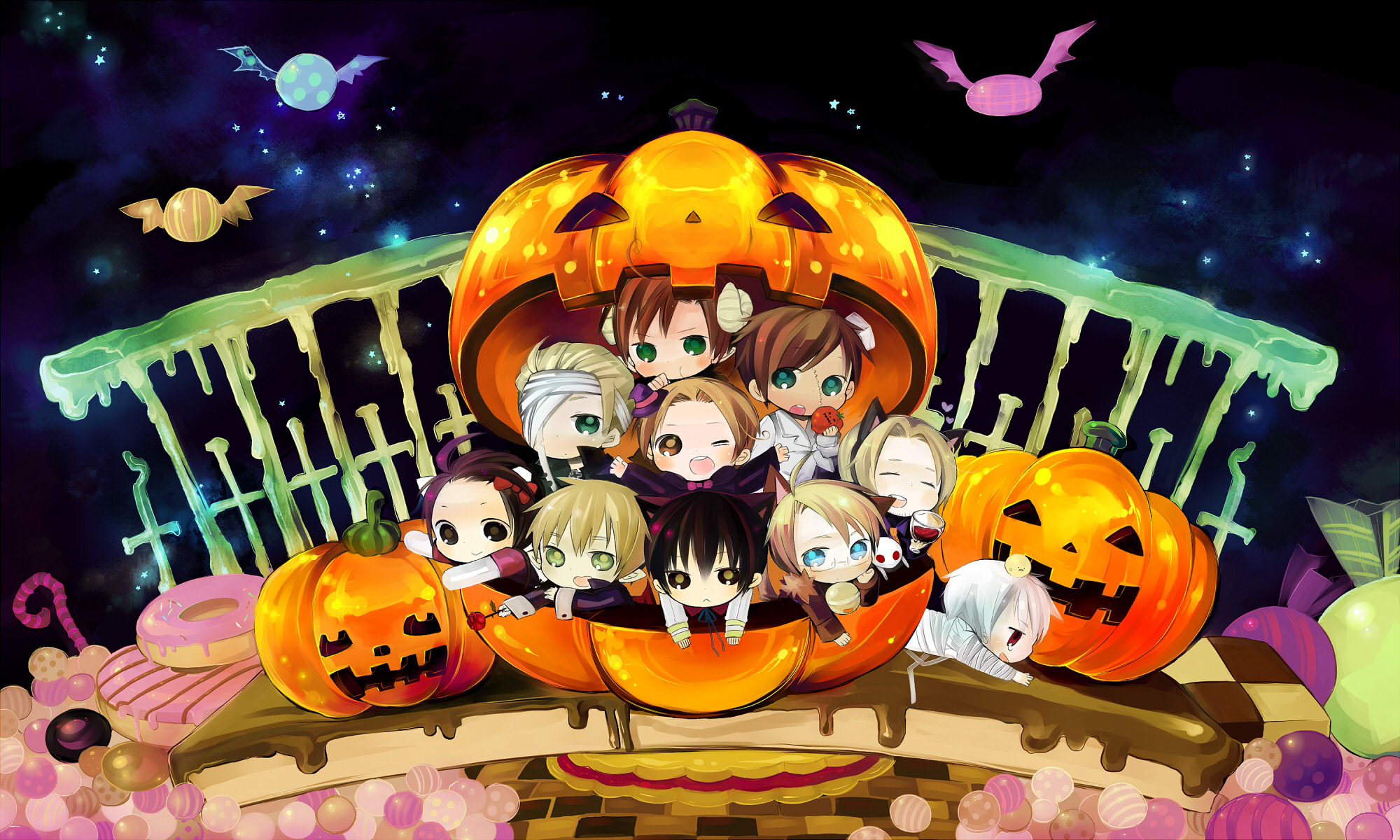 japan, England, China, Germany, Halloween, France, Chibi, Usa, Italy, Anime, Prussia, Axis, Powers, Hetalia Wallpaper HD / Desktop and Mobile Background