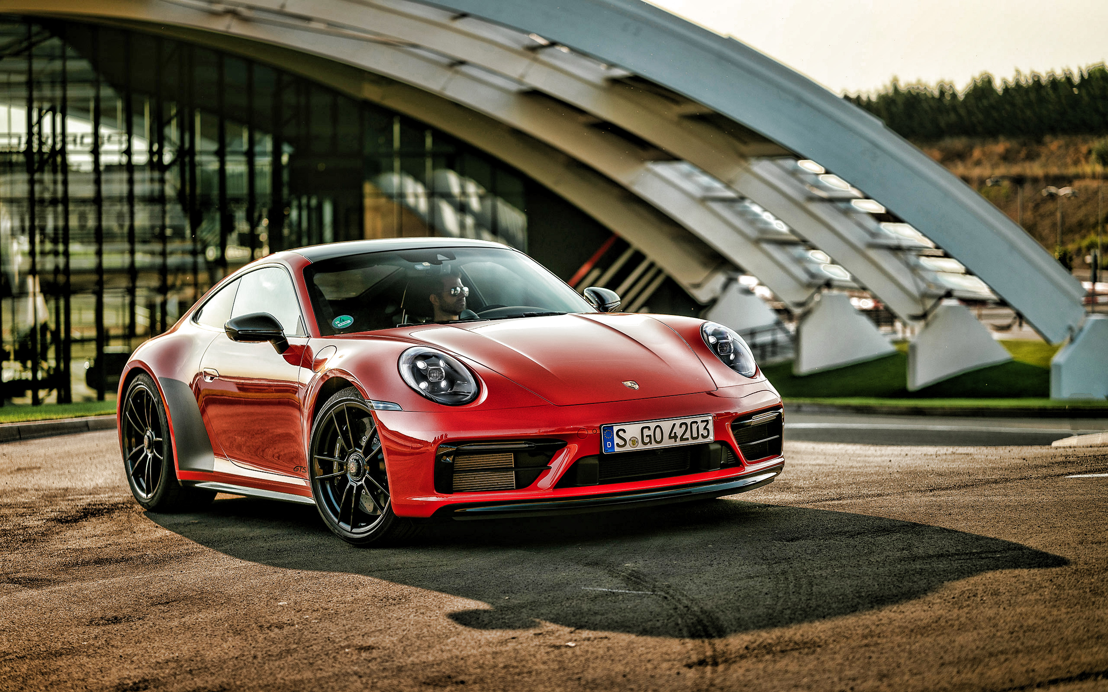 Download wallpaper 2022, Porsche 911 Carrera 4 GTS, 4k, front view, exterior, red sports coupe, red 911 Carrera 4 GTS, German sports cars, Porsche for desktop with resolution 3840x2400. High Quality HD picture wallpaper