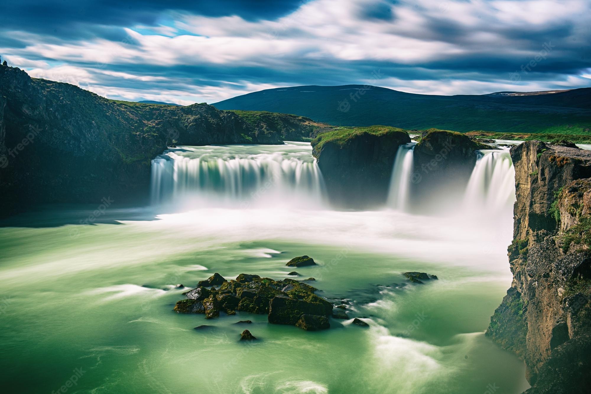 Premium Photo. Godafoss waterfall in iceland summer natural travel background