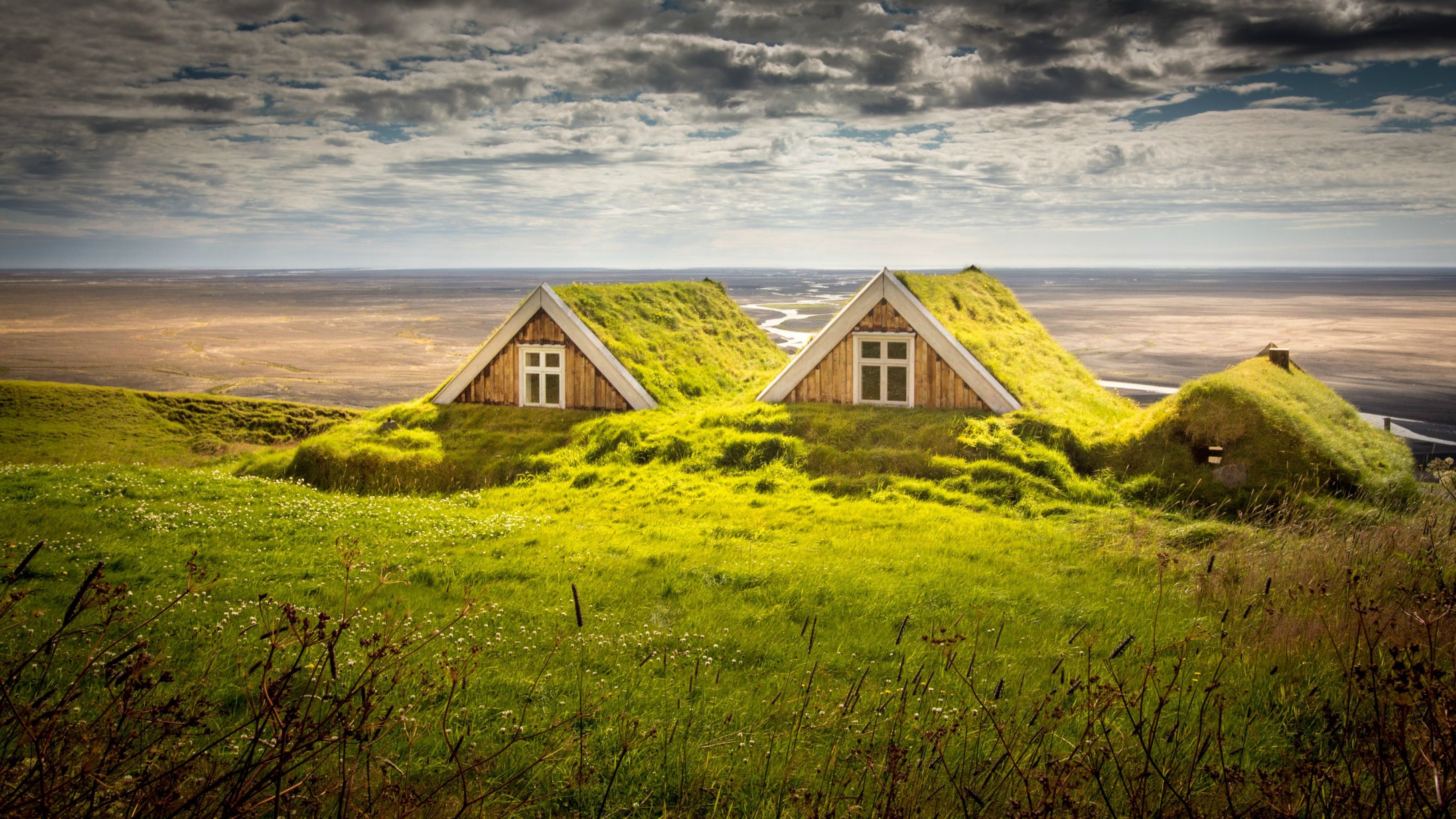 Iceland Houses Landscape HD wallpaper