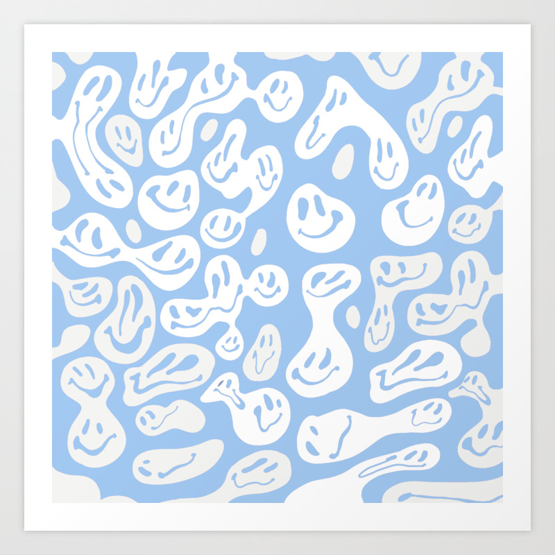 Pastel Blue Dripping Smiley Art Print