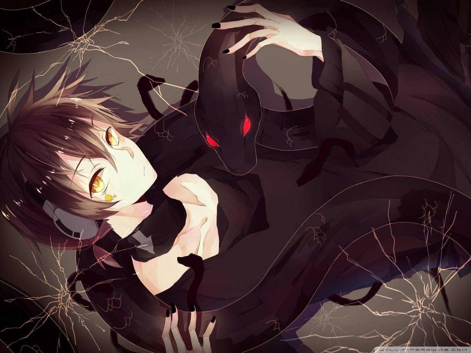 Download Cute Anime Boy And Black Snake Wallpaper