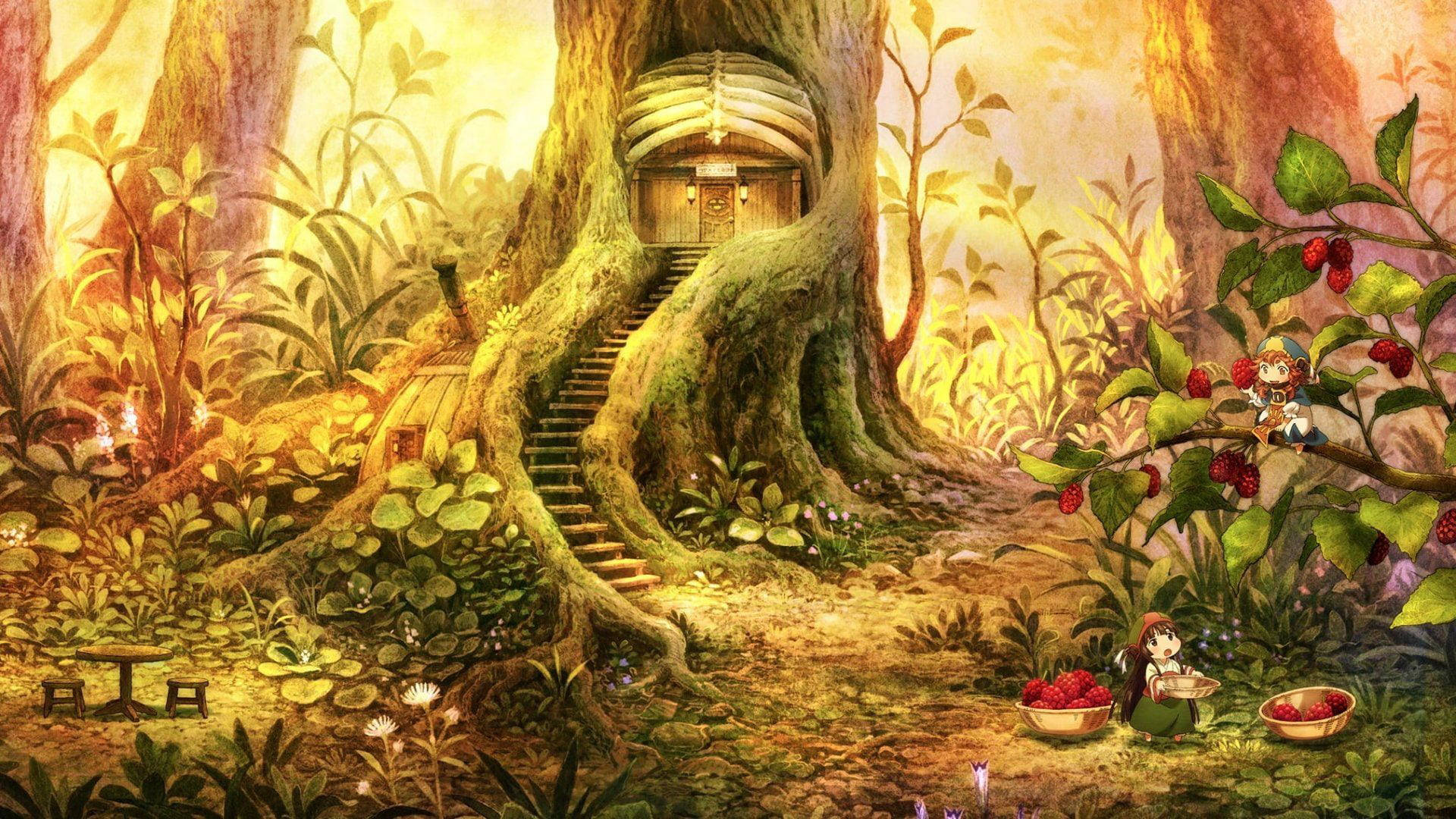 Download Cottagecore Treehouse Anime Wallpaper