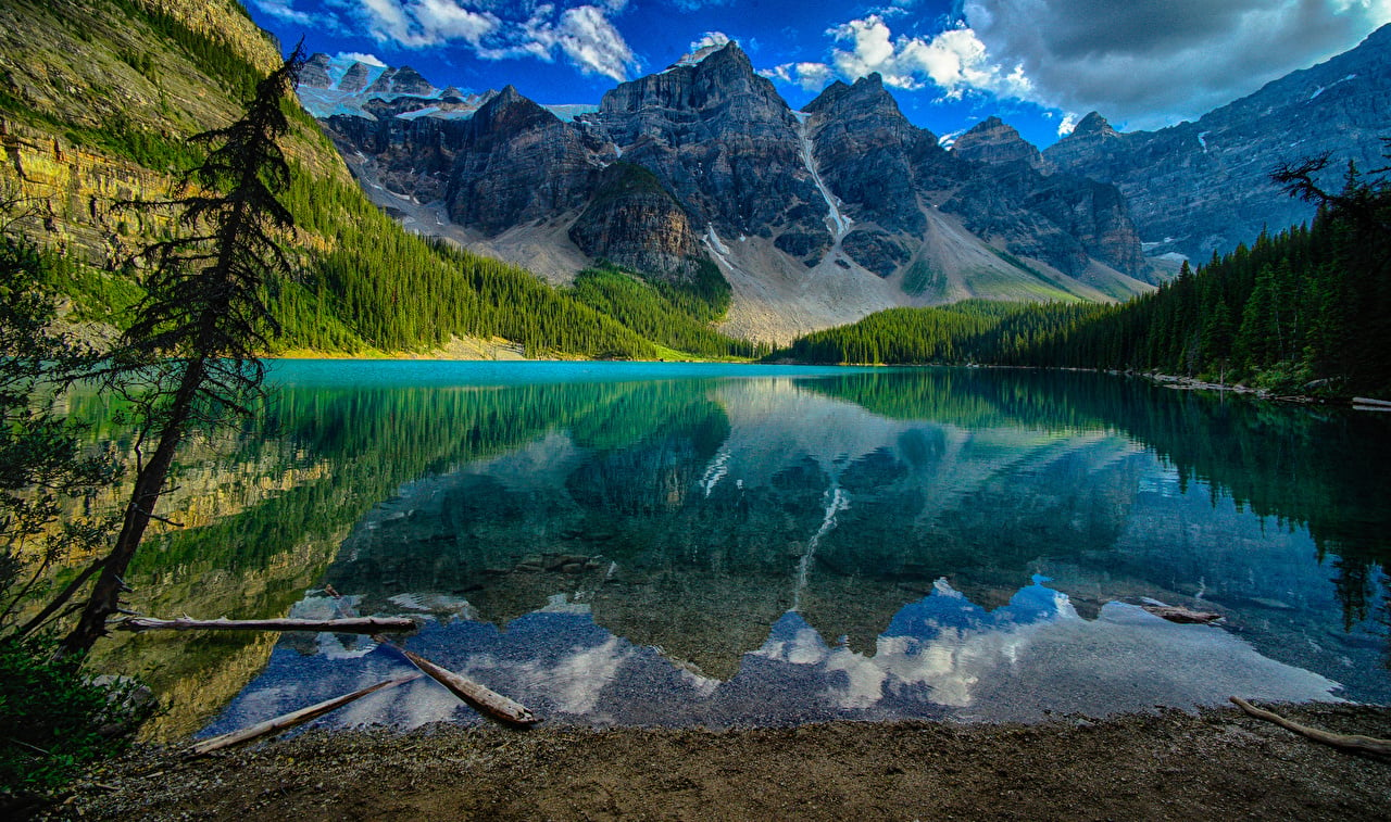 Desktop Wallpaper Banff Canada Lake Moraine Nature Mountains Parks
