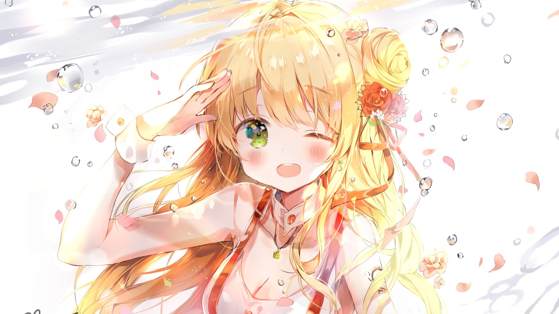 Desktop Wallpaper Wink, Blonde Anime Girl, Beautiful, HD Image, Picture, Background, 94c1aa