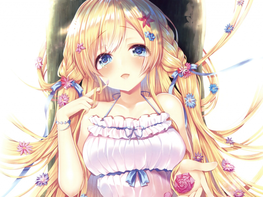 Blonde, anime girl, beautiful, blue eyes wallpaper, HD image, picture, background, acc80a