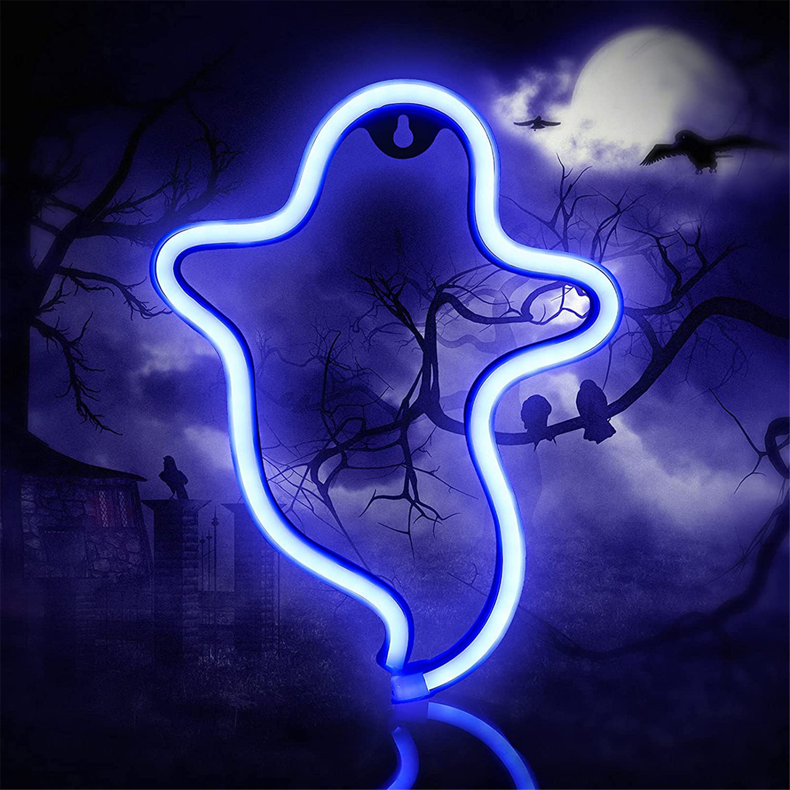 Ghost Neon Sign Halloween LED Neon Light Halloween Decoration Ghost Light Indoor Night With Battery Or USB Powered For Party