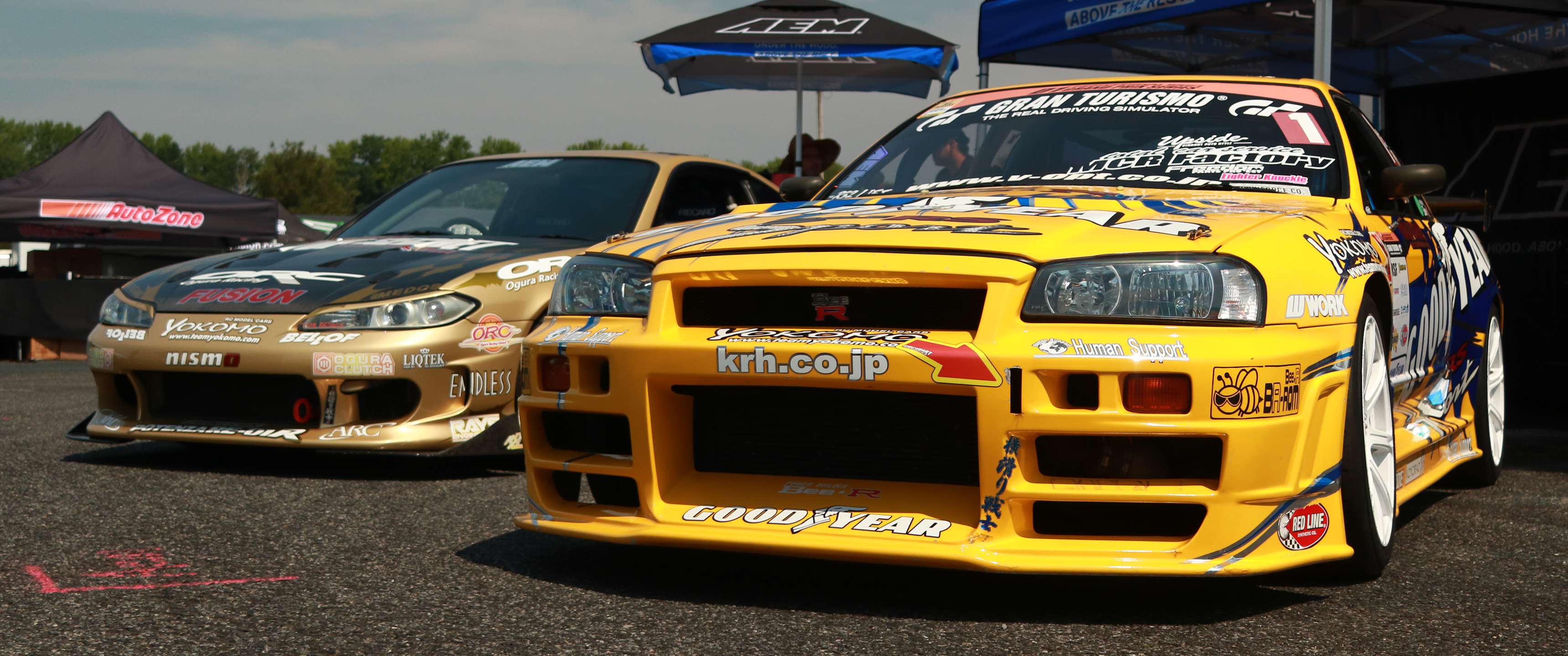 Car Car Meets Drift Formula Drift Skyline R34 S15 Nissan JDM Wallpaper:3440x1440