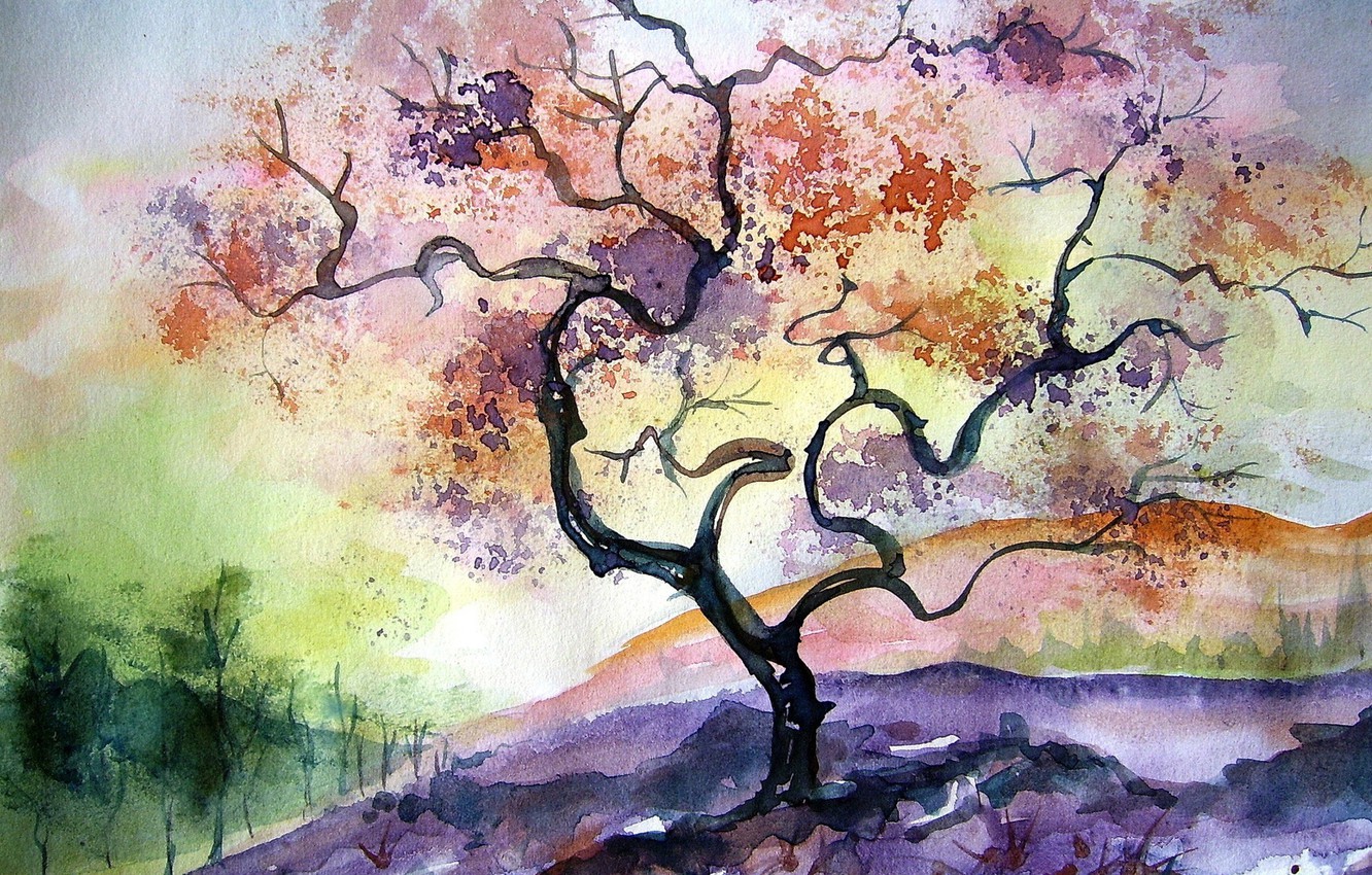 Wallpaper autumn, nature, art, watercolor image for desktop, section живопись