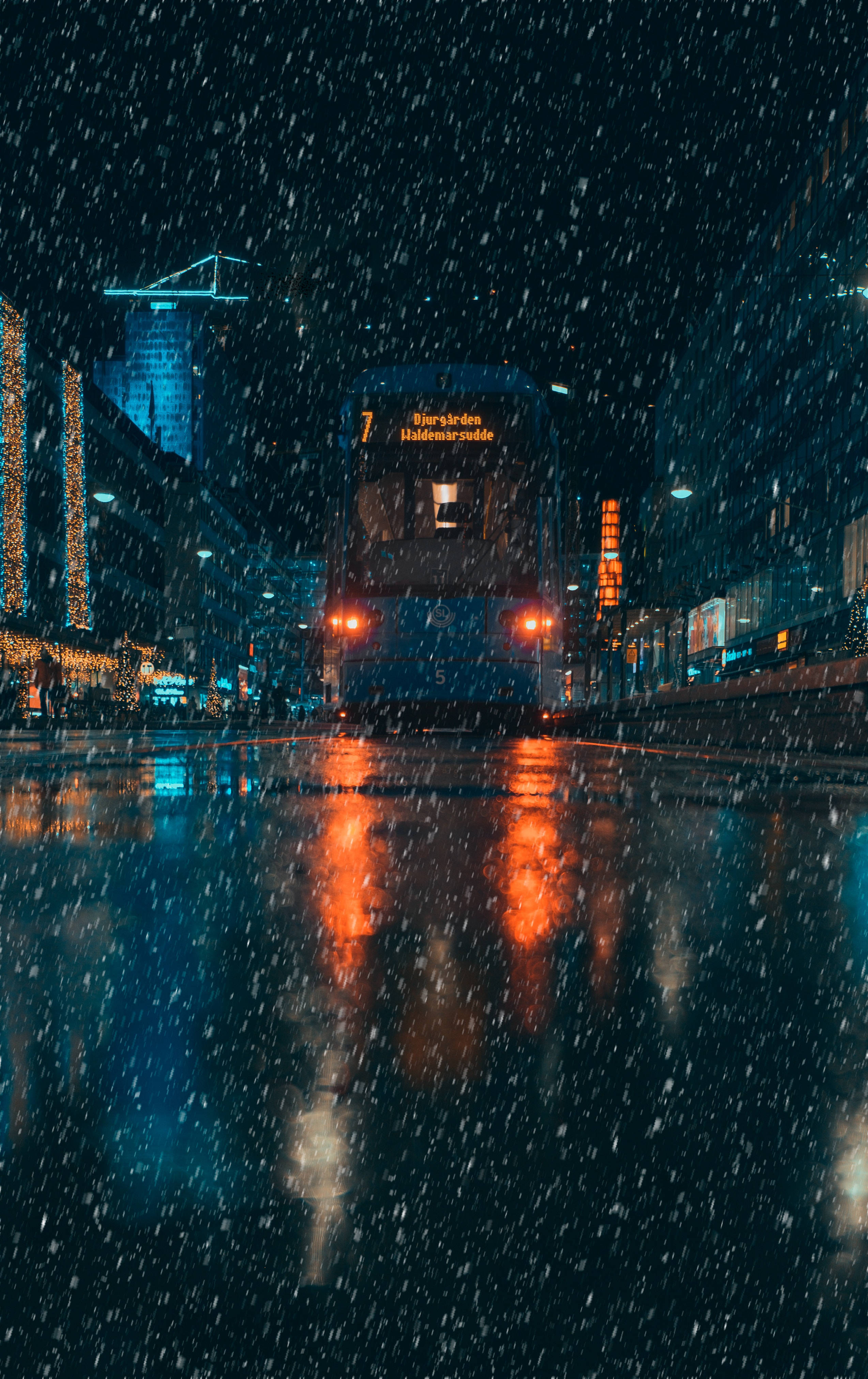 Download Rain, Transport, City, Evening, Night Wallpaper