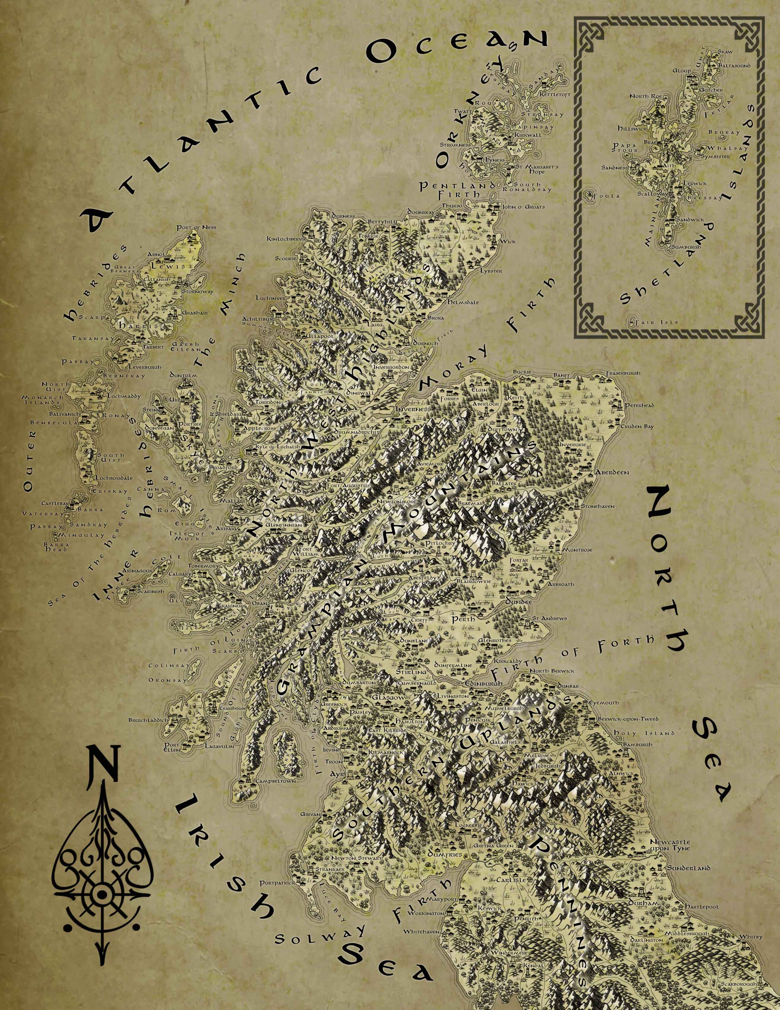 Scotland Fantasy Map Lord of the Rings Tolkien Wallpaper Mural