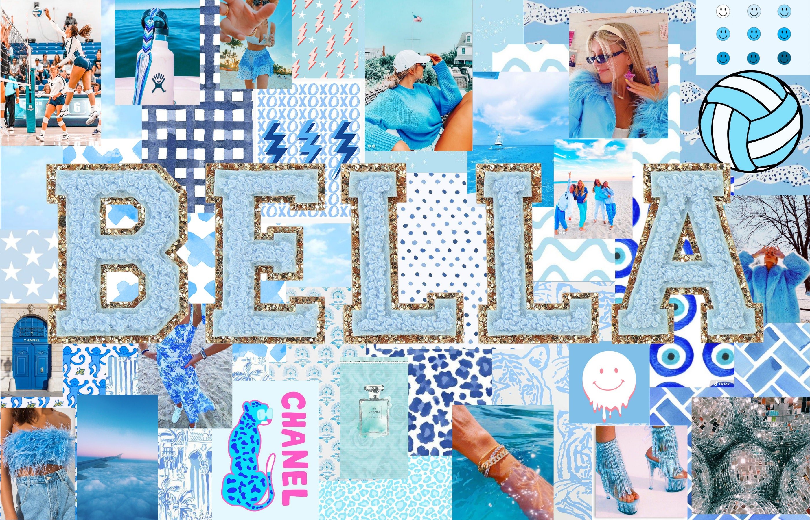 Custom Blue Preppy Monogram Desktop Wallpaper Collage