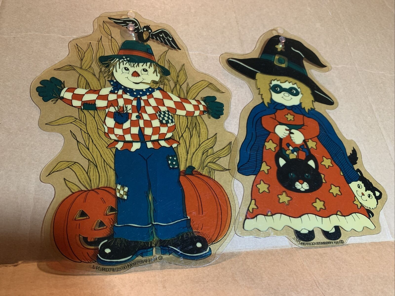 Halloween Window Prismatix Scarecrow, Witch Black Cat 1990