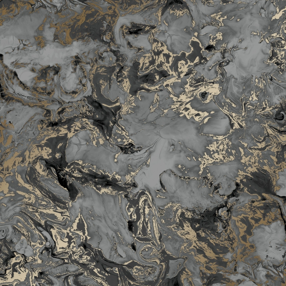 Liquid Marble wallpaper in charcoal & gold. I Love Wallpaper