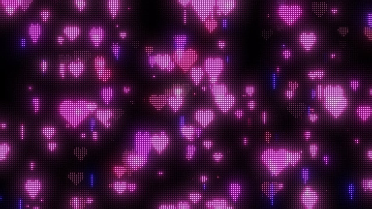 Flying Black and Purple Y2k Neon LED Lights Heart Background.. 1 Hour Looped HD