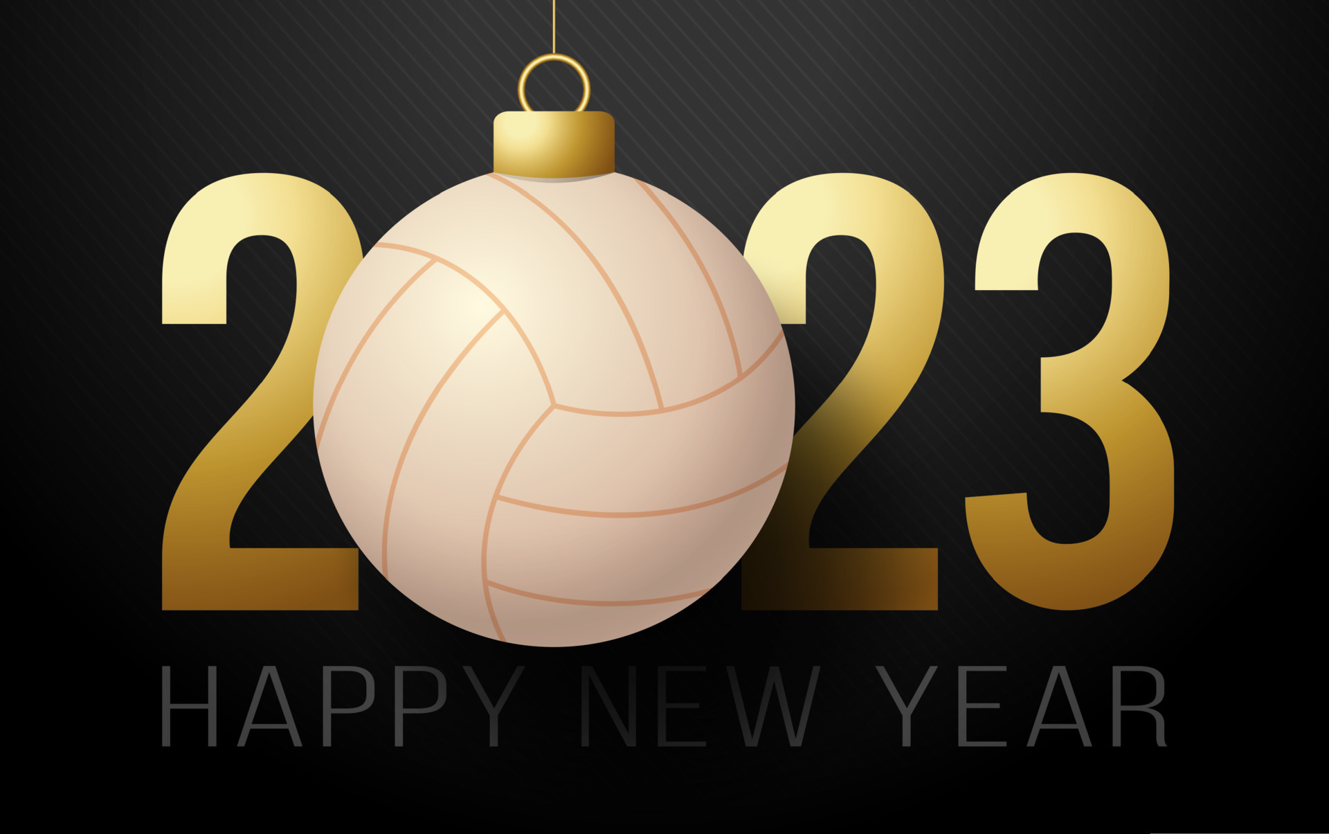 Volleyball 2023 Happy New Year. Sports greeting card with volleyball ball on the luxury background. Vector illustration