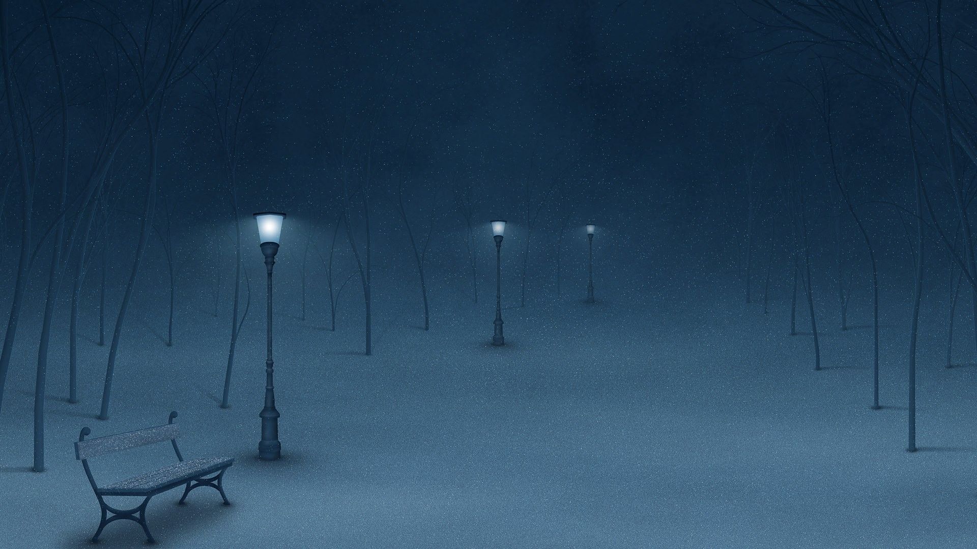 lantern, #bench, #street light, #artwork, #snow, #winter, #park, #mist, wallpaper. Screenpaper, Back home