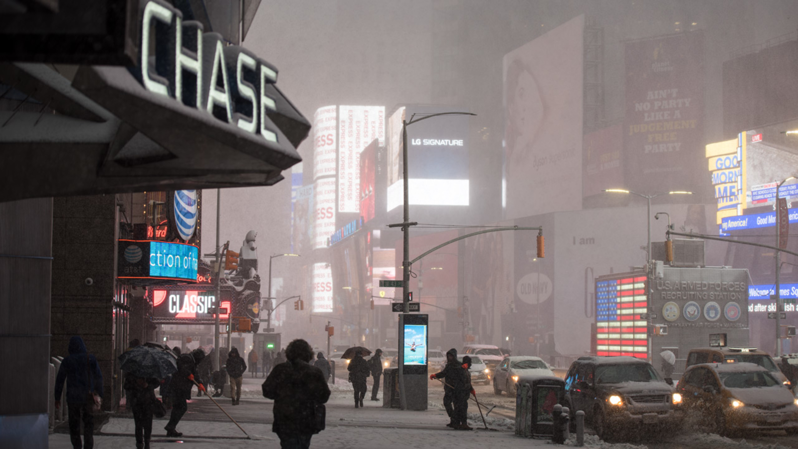 view: Winter storm blasts Times Square in NYC with snow New York