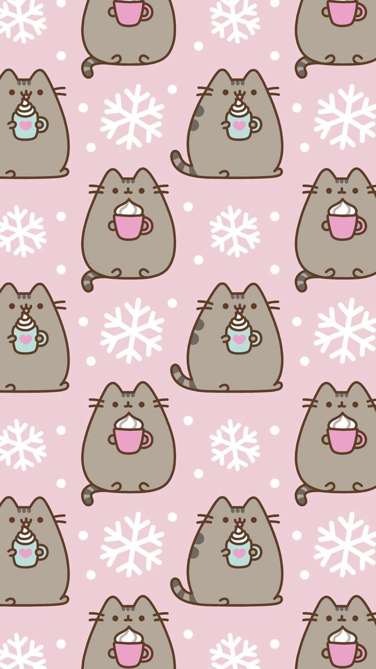 Pusheen the cat iPhone wallpaper background winter snow lattes. Cute christmas wallpaper, Winter wallpaper, Wallpaper iphone cute