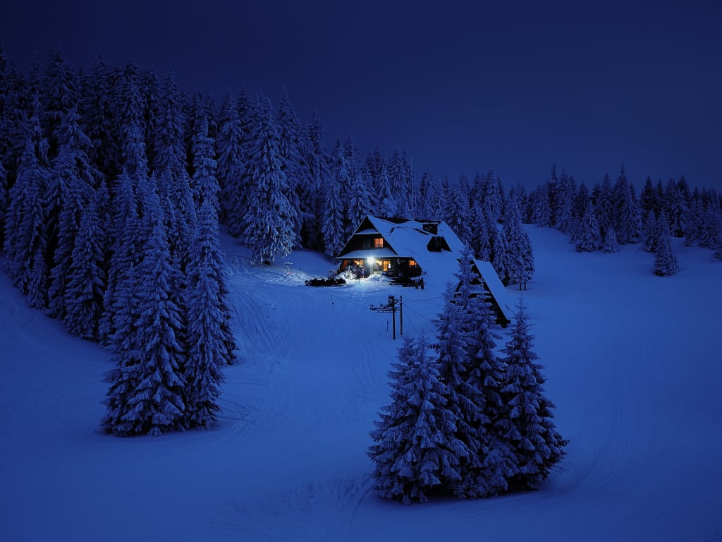 House, night, winter, trees, snow layer, nature wallpaper, HD image, picture, background, c676f9