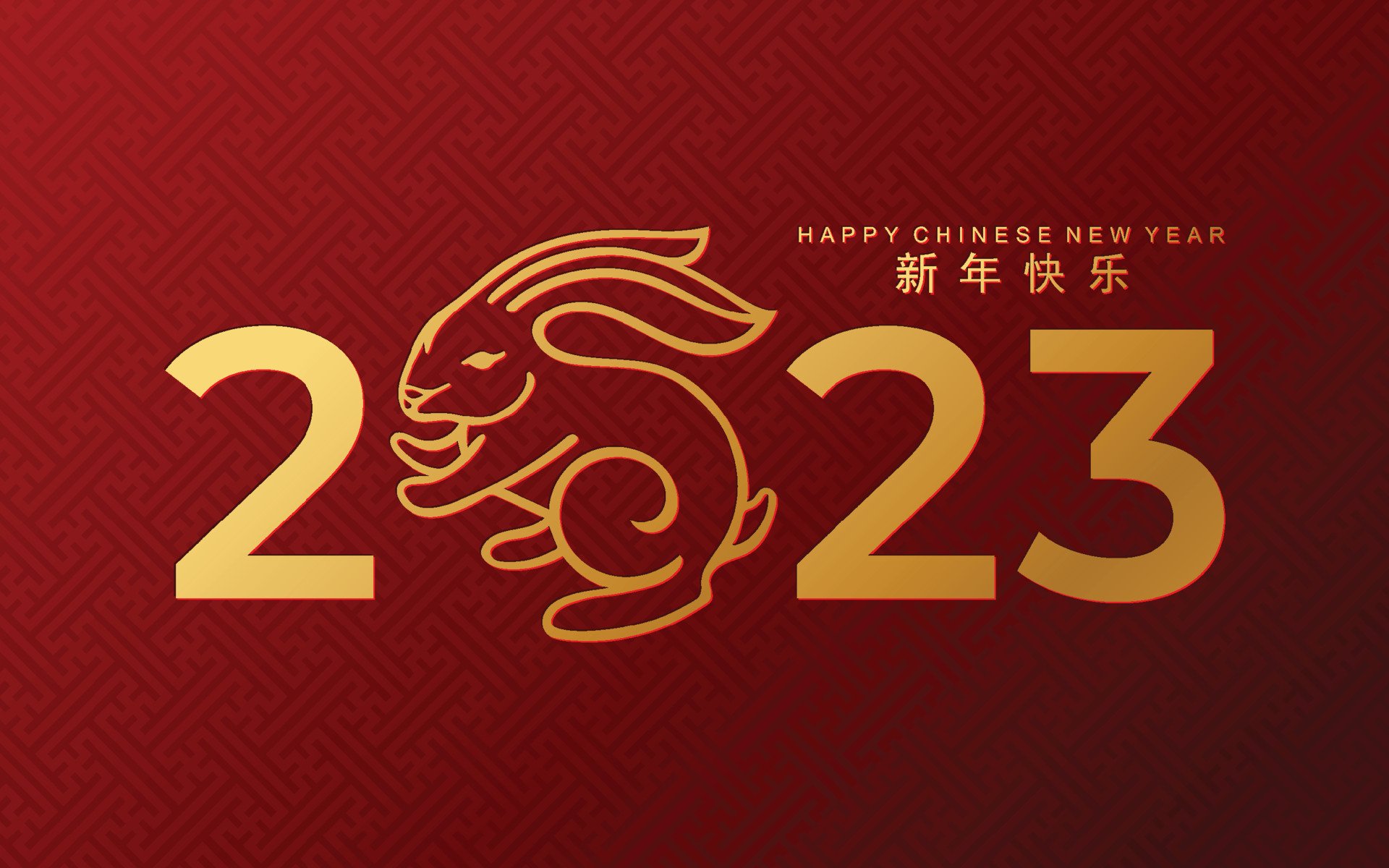 Happy chinese new year 2023 gong xi fa cai year of the rabbit, hares, bunny zodiac sign with flower, lantern, asian elements gold paper cut style on color Background