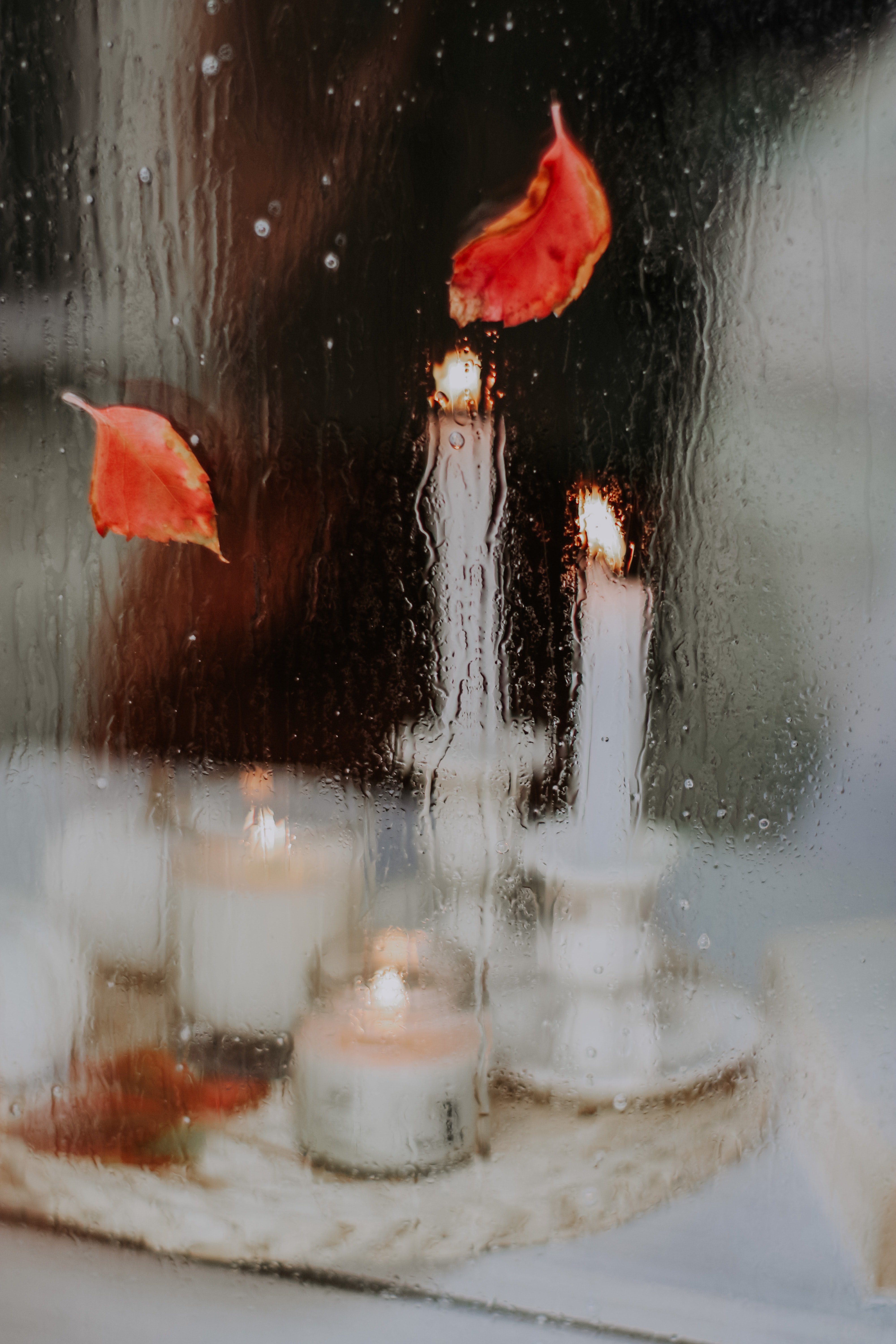 Mobile wallpaper: Candles, Autumn, Leaves, Drops, Miscellanea, Miscellaneous, Divorces, 90504 download the picture for free